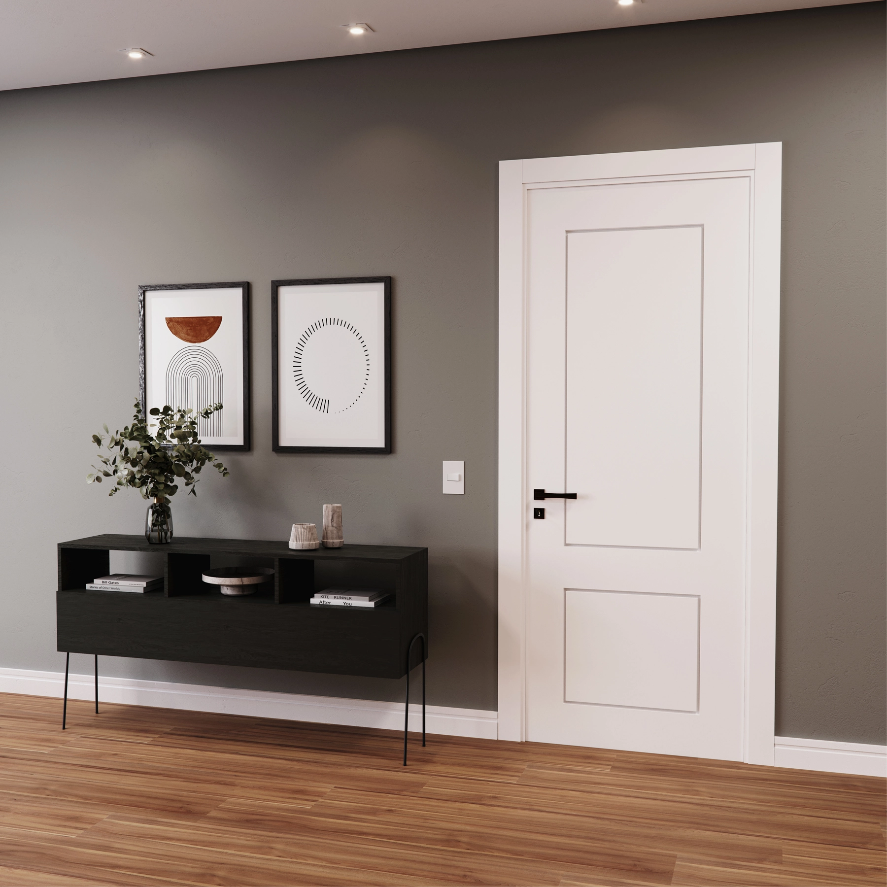 Kit Porta Madeira de Giro Direito|Esquerdo Branco 210x60cm Sarrafeada Batente 17 a 21cm Laca PU Genebra Ipumirim