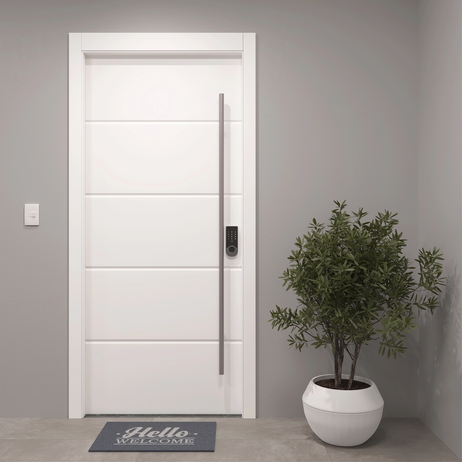 Kit Porta Madeira Pivotante Direito|Esquerdo Branco 210x120cm Sarrafeada Batente 15 a 23cm Laca PU Lucerna Plus