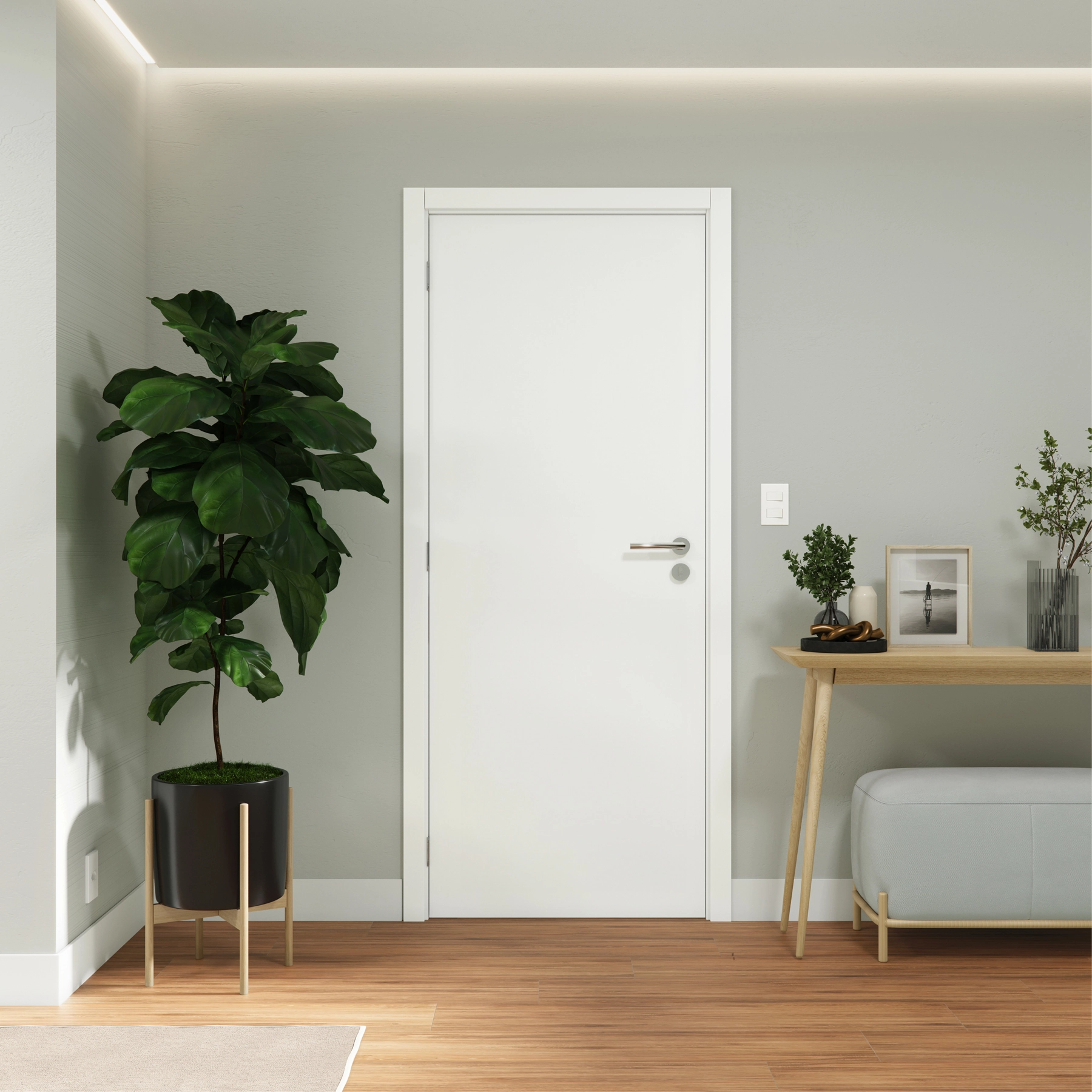 Kit Porta Madeira de Giro Direito|Esquerdo Branco 210x60cm Sarrafeada Batente 7,5 a 12cm Laca PU Lisa Ipumirim