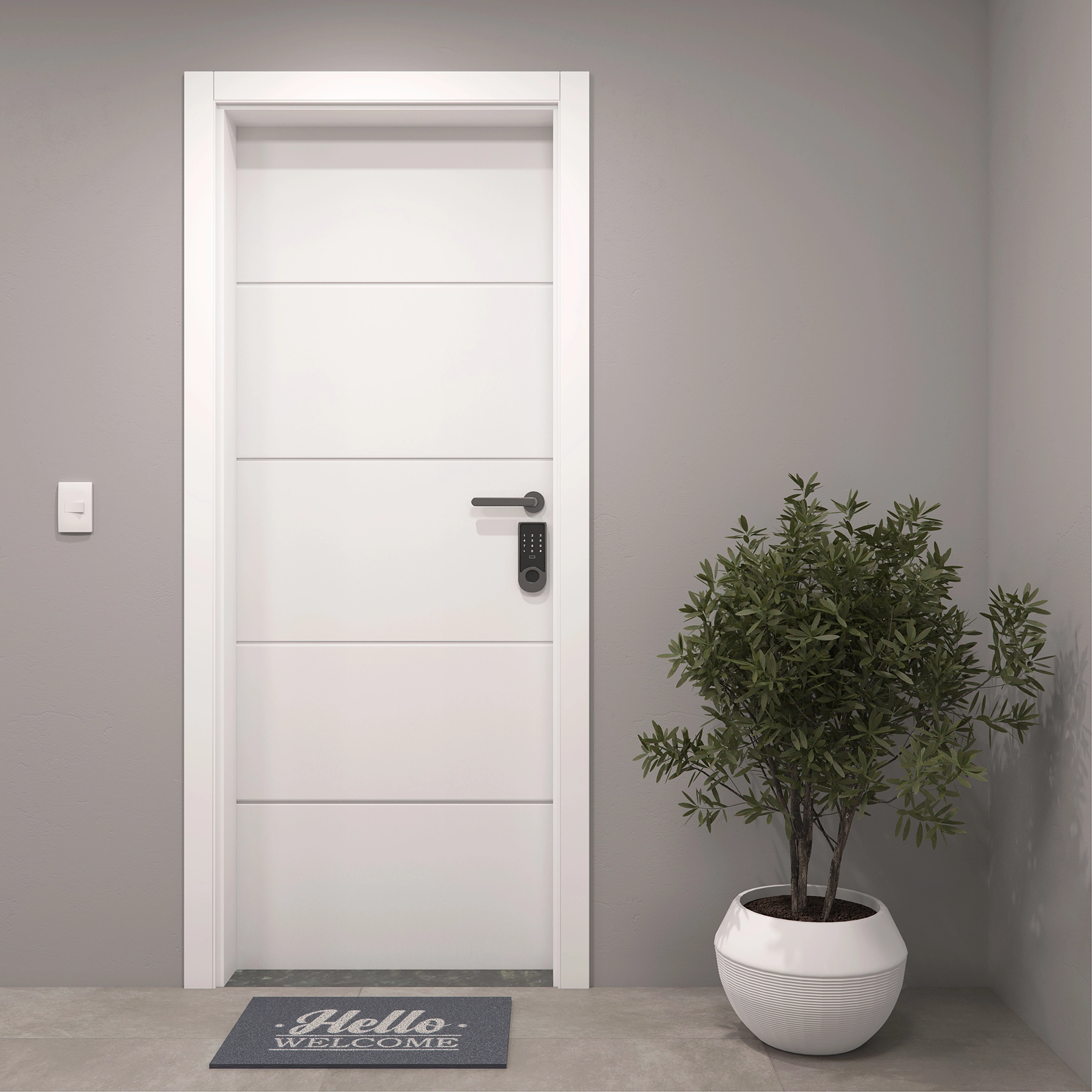 Kit Porta Madeira de Giro Direito|Esquerdo Branco 210x90cm Sarrafeada Batente 17 a 21cm Laca PU Lucerna Plus Ipumirim