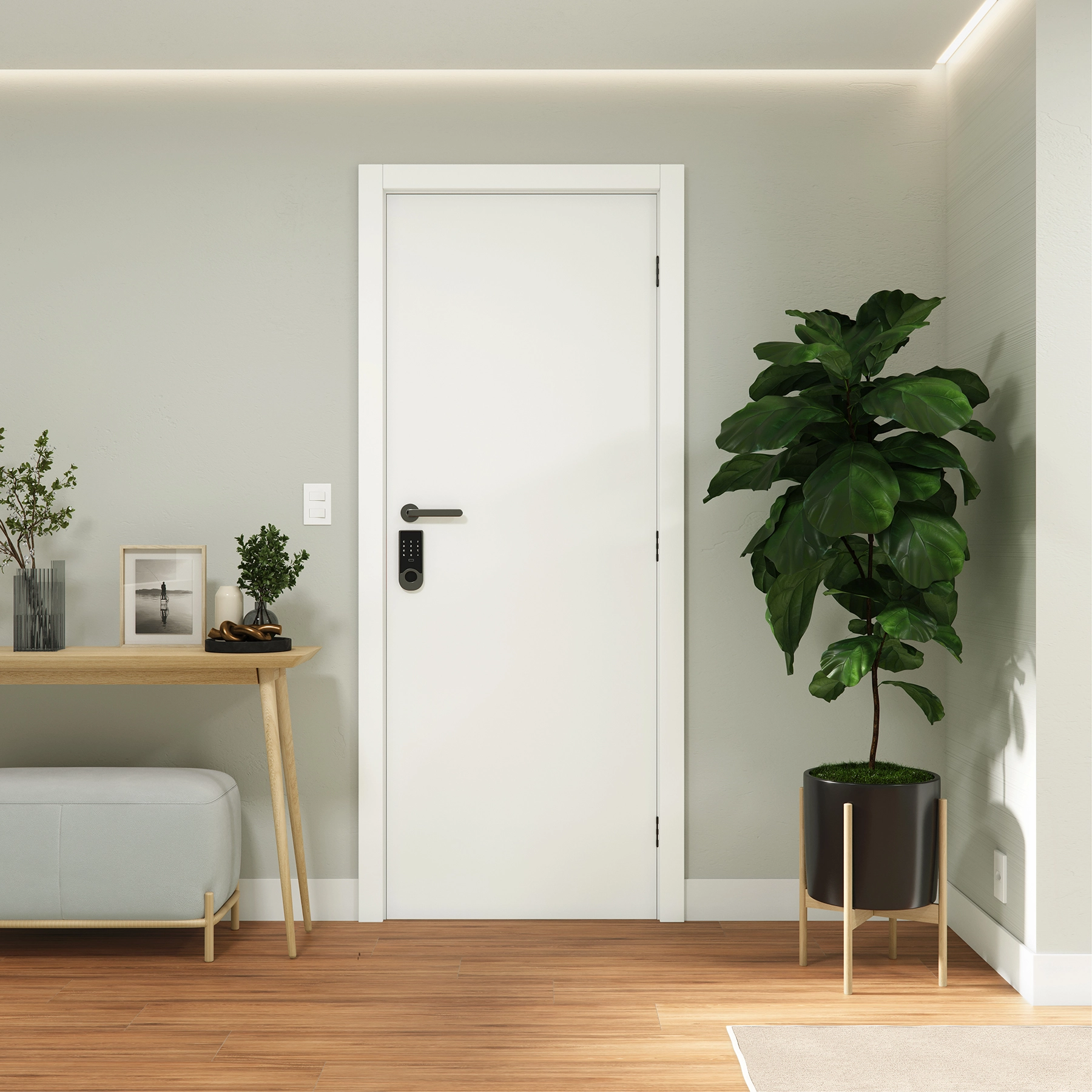 Kit Porta Madeira de Giro Direito|Esquerdo Branco 230x70cm Sarrafeada Batente 13 a 17cm Laca PU Lisa Ipumirim
