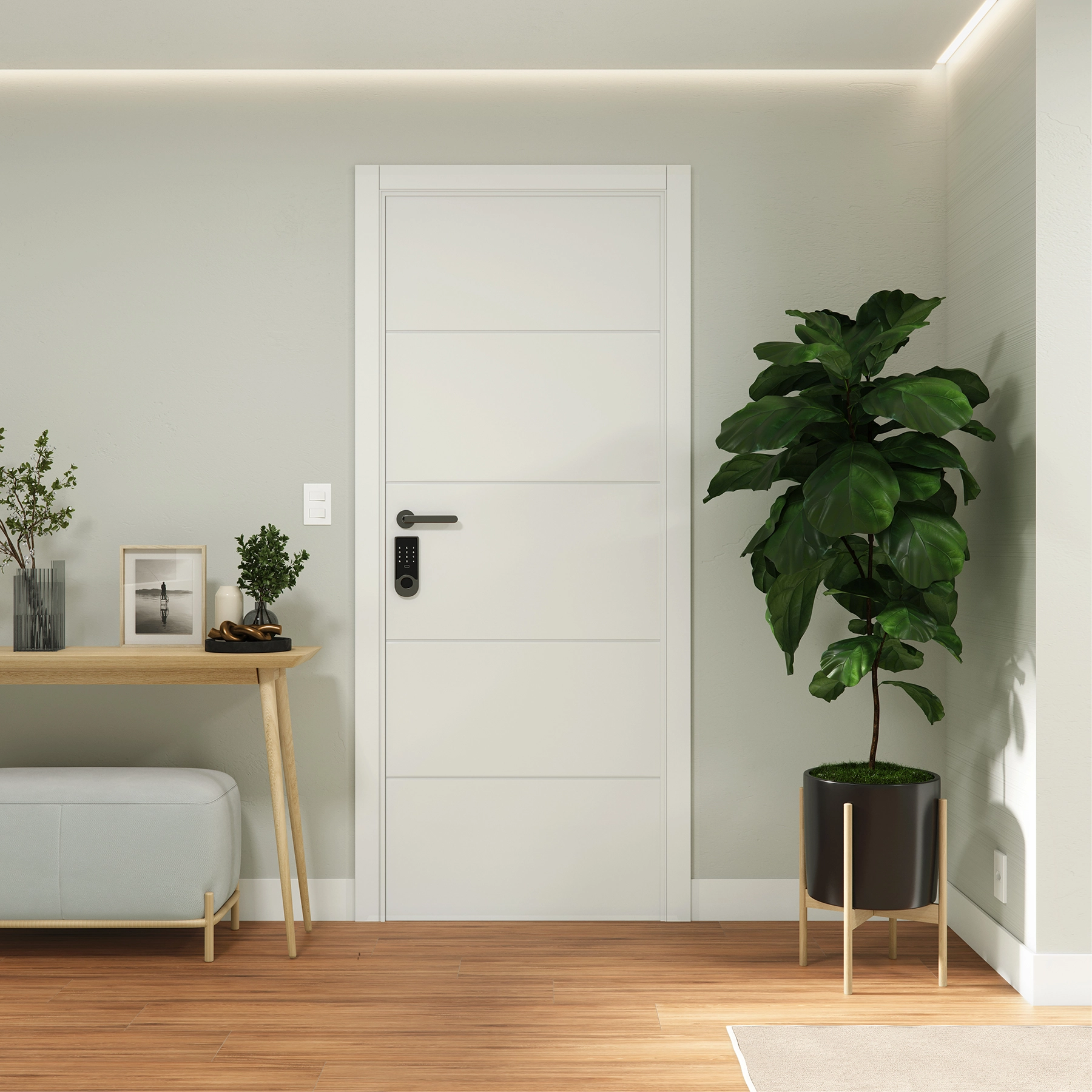 Kit Porta Madeira de Giro Direito|Esquerdo Branco 230x90cm Sarrafeada Batente 13 a 17cm Laca PU Lucerna Plus Ipumirim