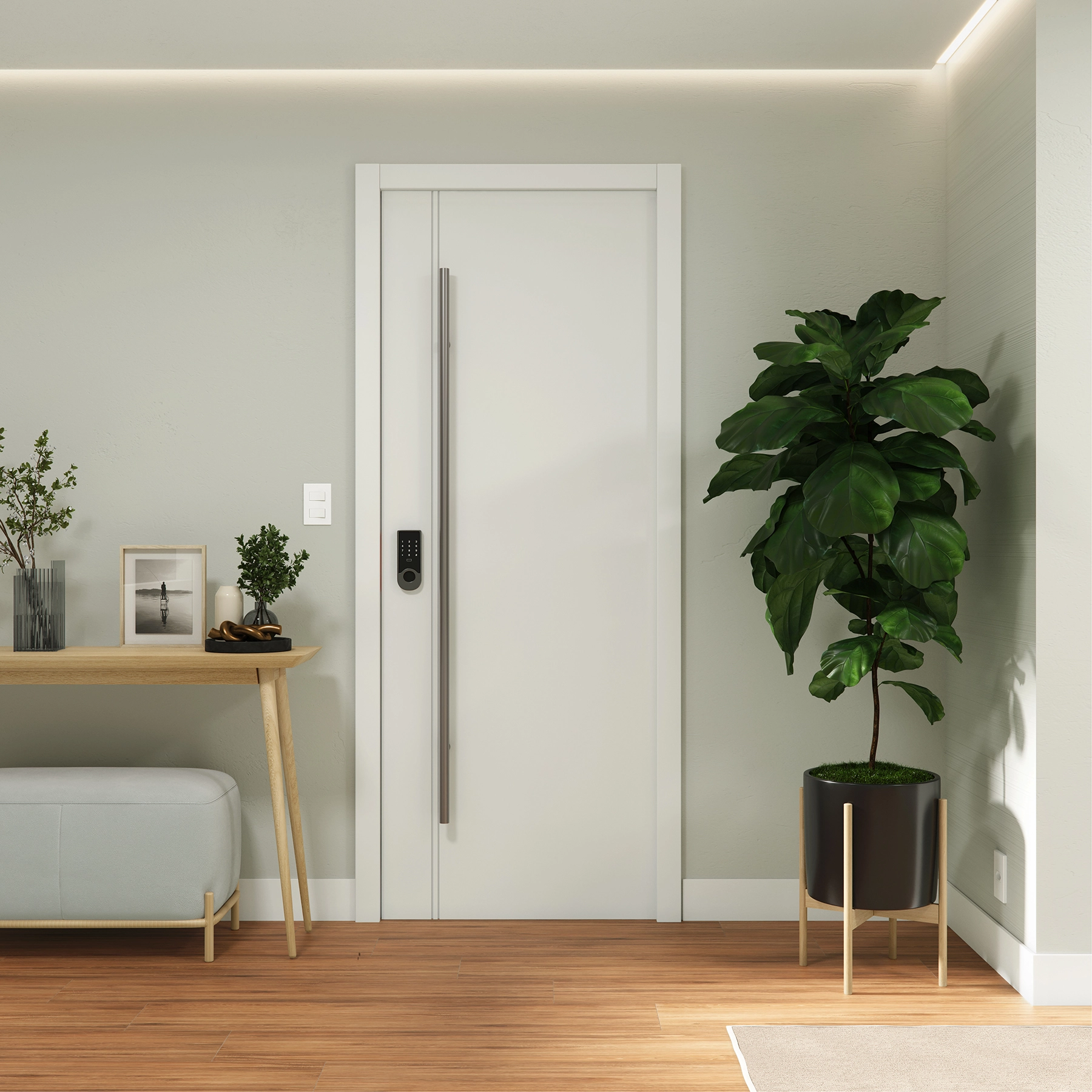 Kit Porta Madeira de Giro Direito|Esquerdo Branco 210x80cm Sarrafeada Batente 13 a 17cm Laca PU Zurique Ipumirim