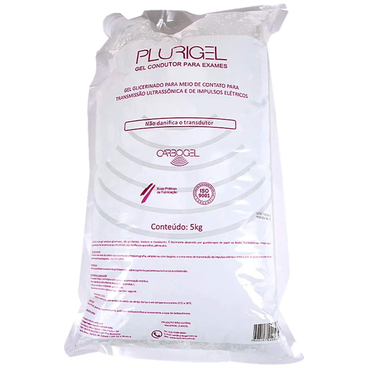 Gel Condutor Ultrassom Plurigel Carbogel 5kg sachê - unidade