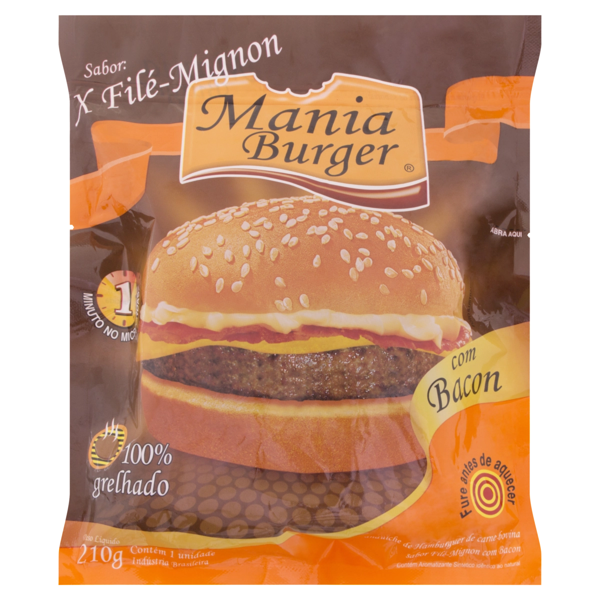 Sanduíche De Hambúrguer Sabor Filé Mignon Com Bacon Mania Burger 210g