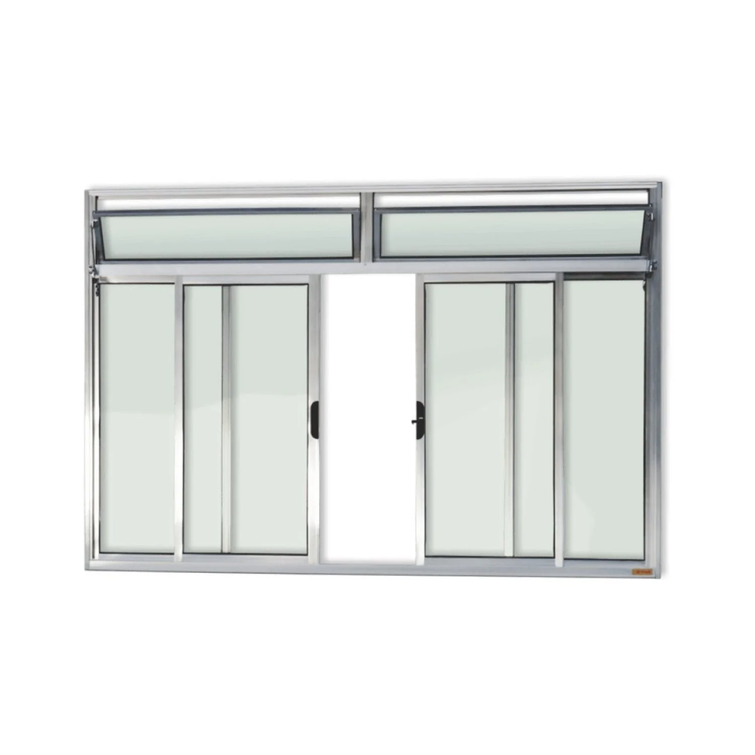 Janela De Aluminio De Correr Com Bandeira 100x120cm 4 Folhas Com Vidro Liso Plus Brimak  Brilhante