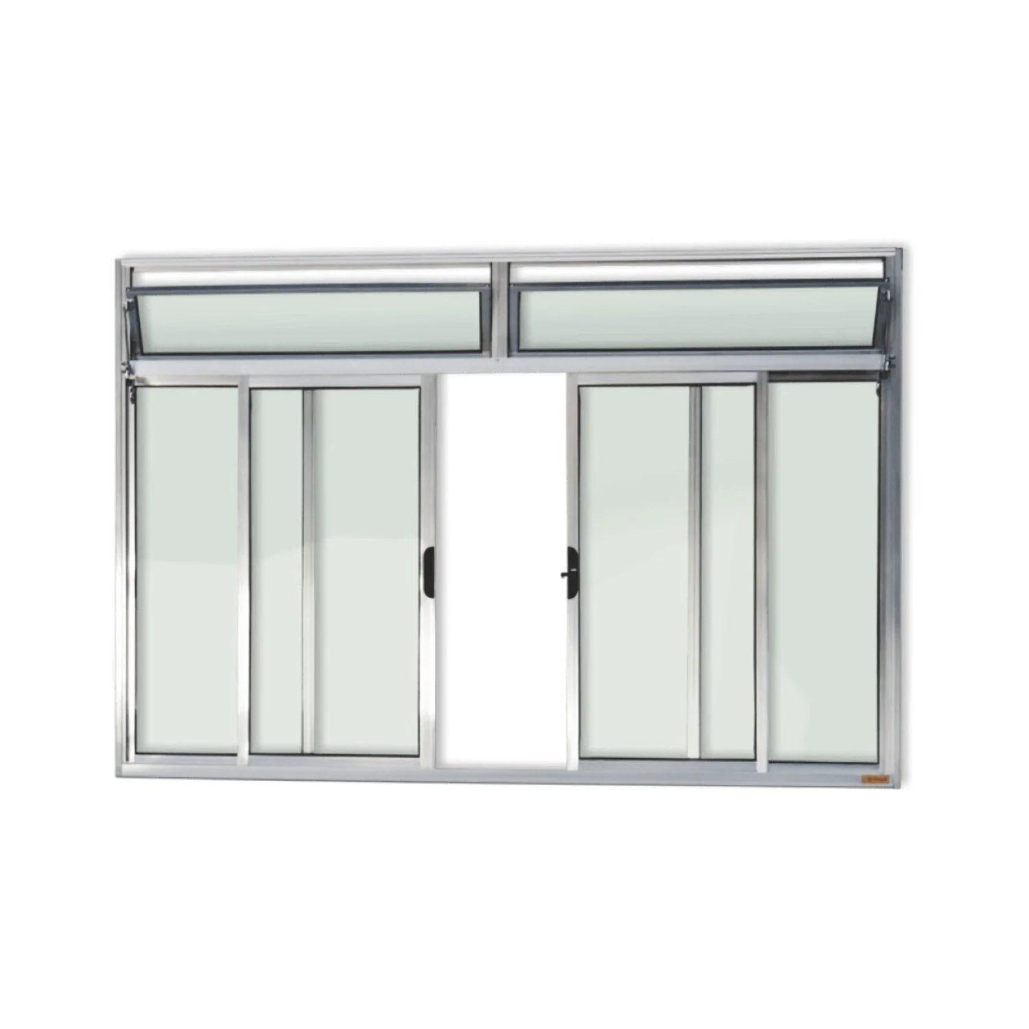 Janela De Aluminio De Correr Com Bandeira 120x150cm 4 Folhas Com Vidro Liso Plus Brimak  Brilhante