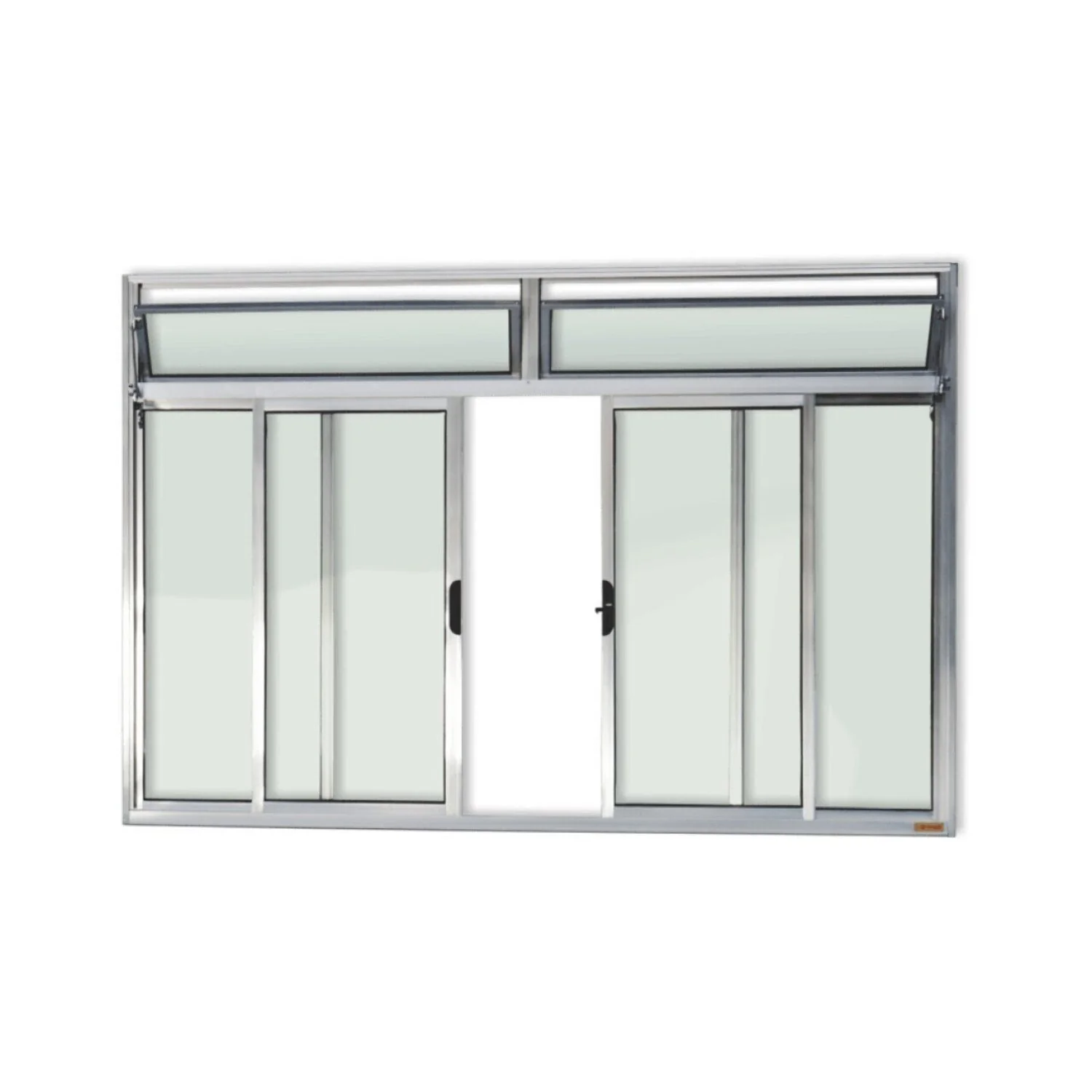 Janela De Aluminio De Correr Com Bandeira 120x200cm 4 Folhas Com Vidro Liso Plus Brimak  Brilhante