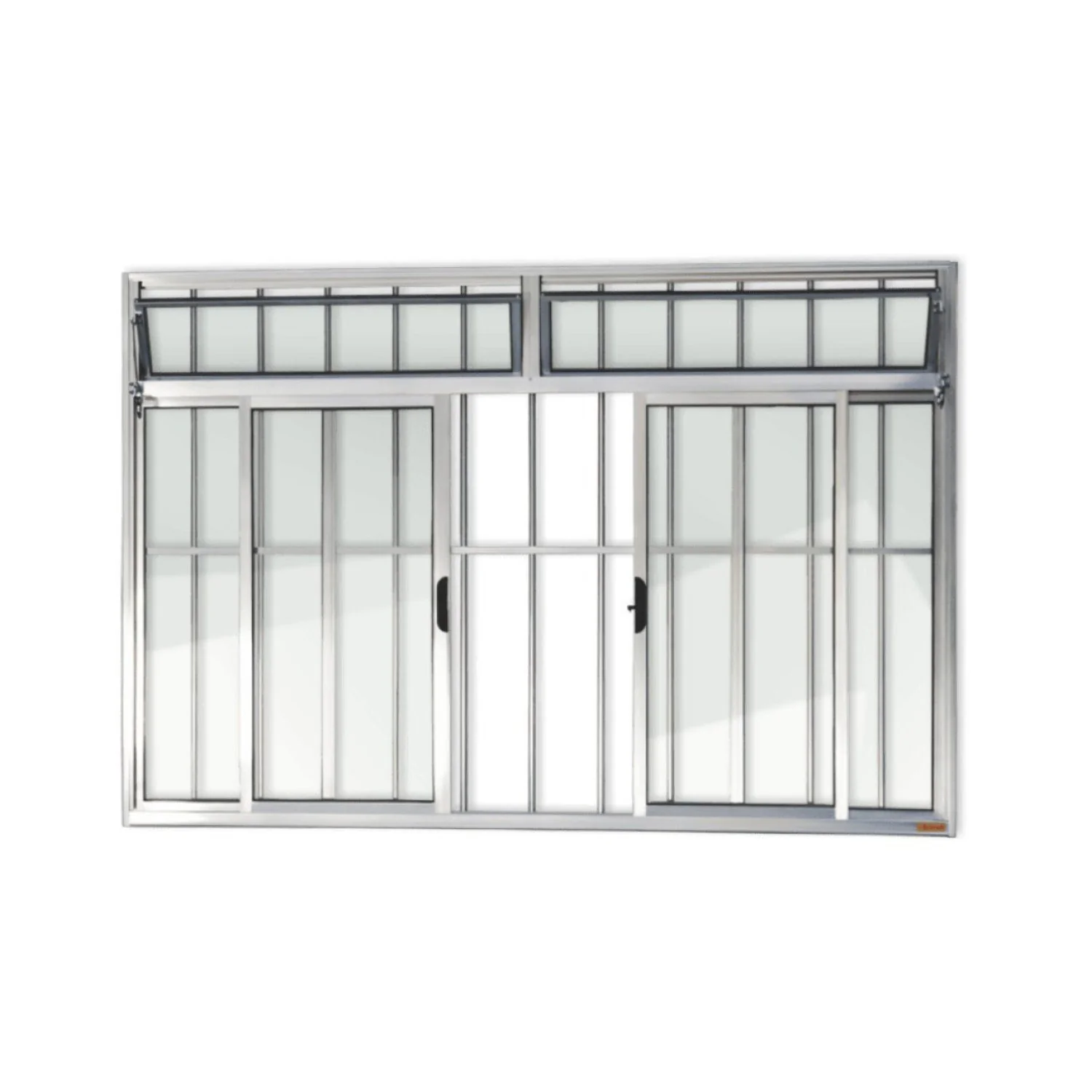 Janela De Aluminio De Correr Com Bandeira 100x120cm 4 Folhas Com Grade Vidro Liso Plus Brimak  Brilhante