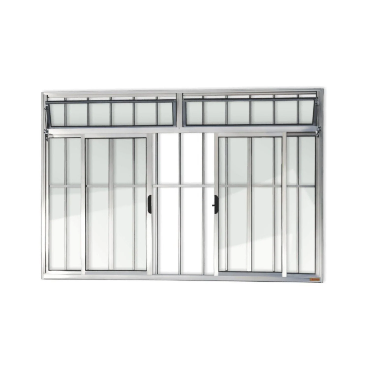 Janela De Aluminio De Correr Com Bandeira 120x200cm 4 Folhas Com Grade Vidro Liso Plus Brimak  Brilhante