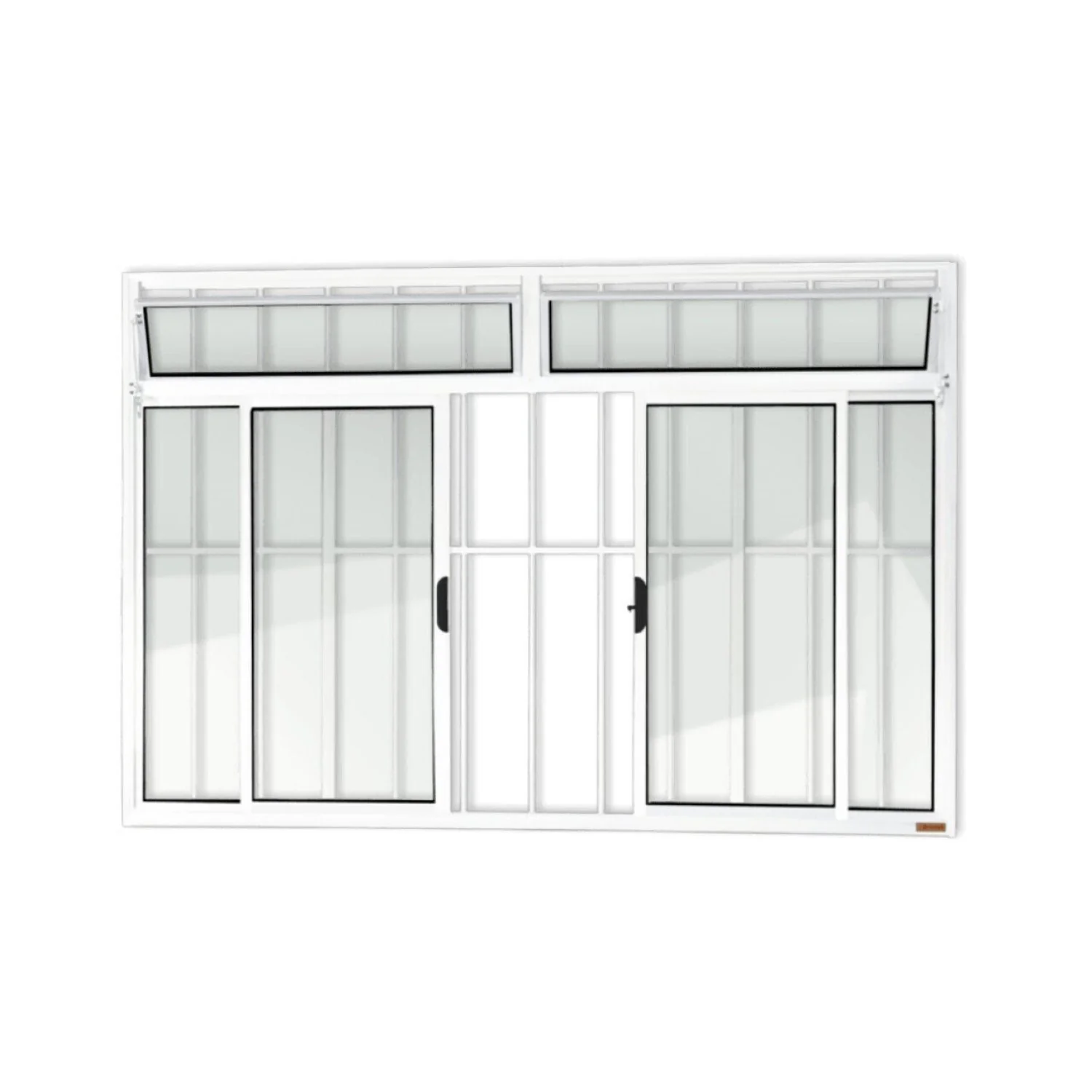 Janela Plus 4 Folhas Com Bandeira E Grade Vidro Liso 120cm X 200cm Brimak Branco