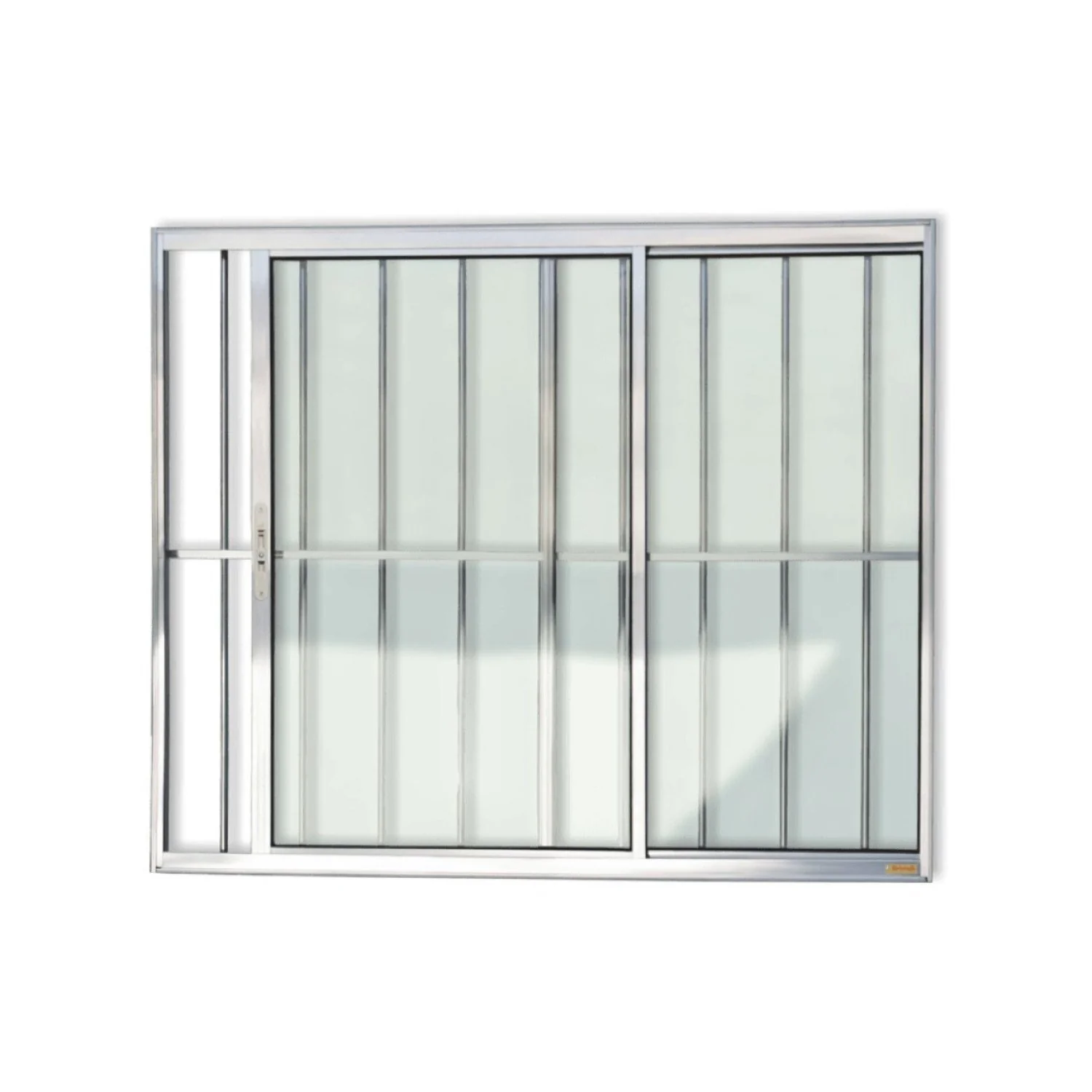 Janela De Aluminio De Correr 100x100cm 2 Folhas Com Grade E Vidro Liso Confort Brimak  Brilhante