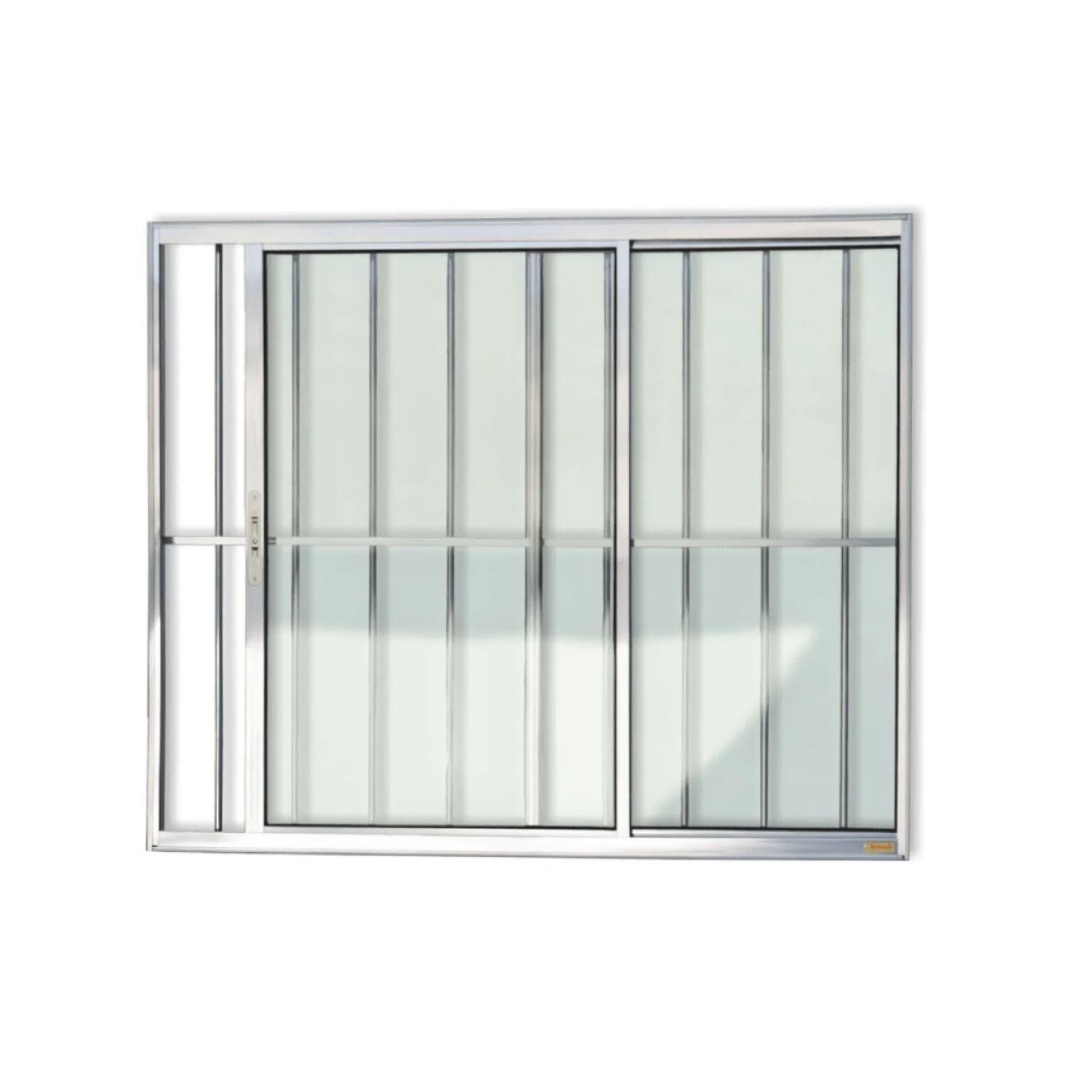 Janela De Aluminio De Correr 120x120cm 2 Folhas Com Grade E Vidro Liso Confort Brimak  Brilhante
