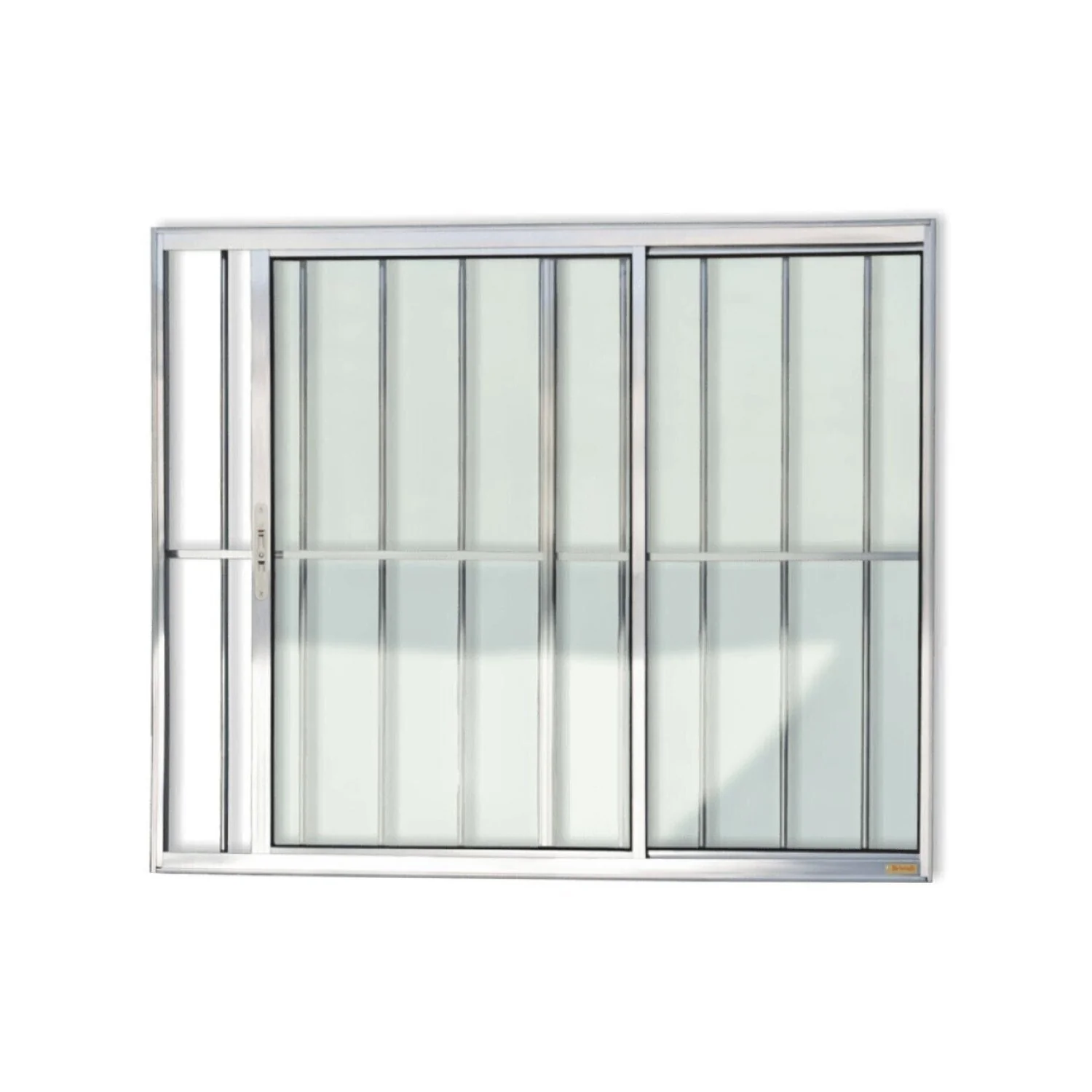 Janela De Aluminio De Correr 80x100cm 2 Folhas Com Grade E Vidro Liso Confort Brimak  Brilhante