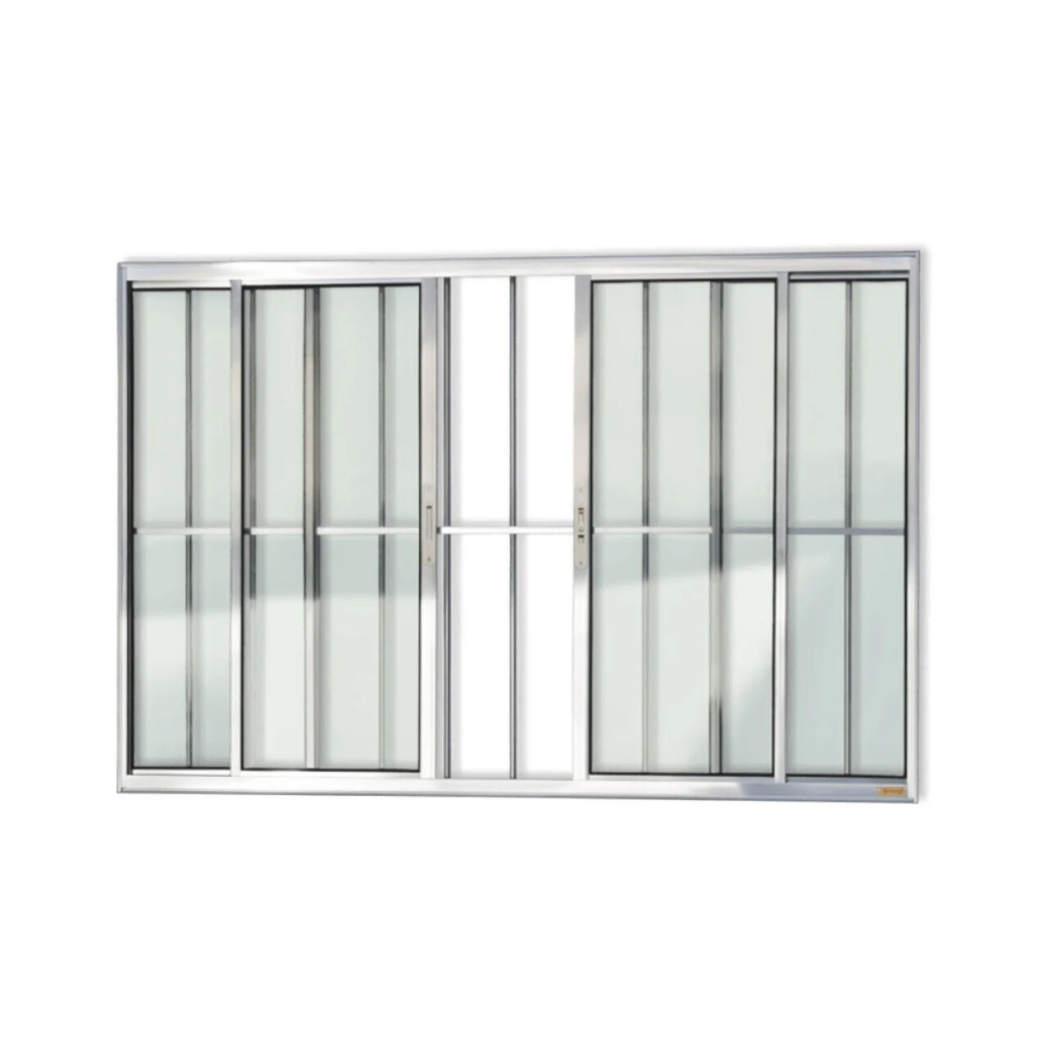 Janela De Aluminio De Correr 100x200cm 4 Folhas Com Grade E Vidro Liso Confort Brimak  Brilhante