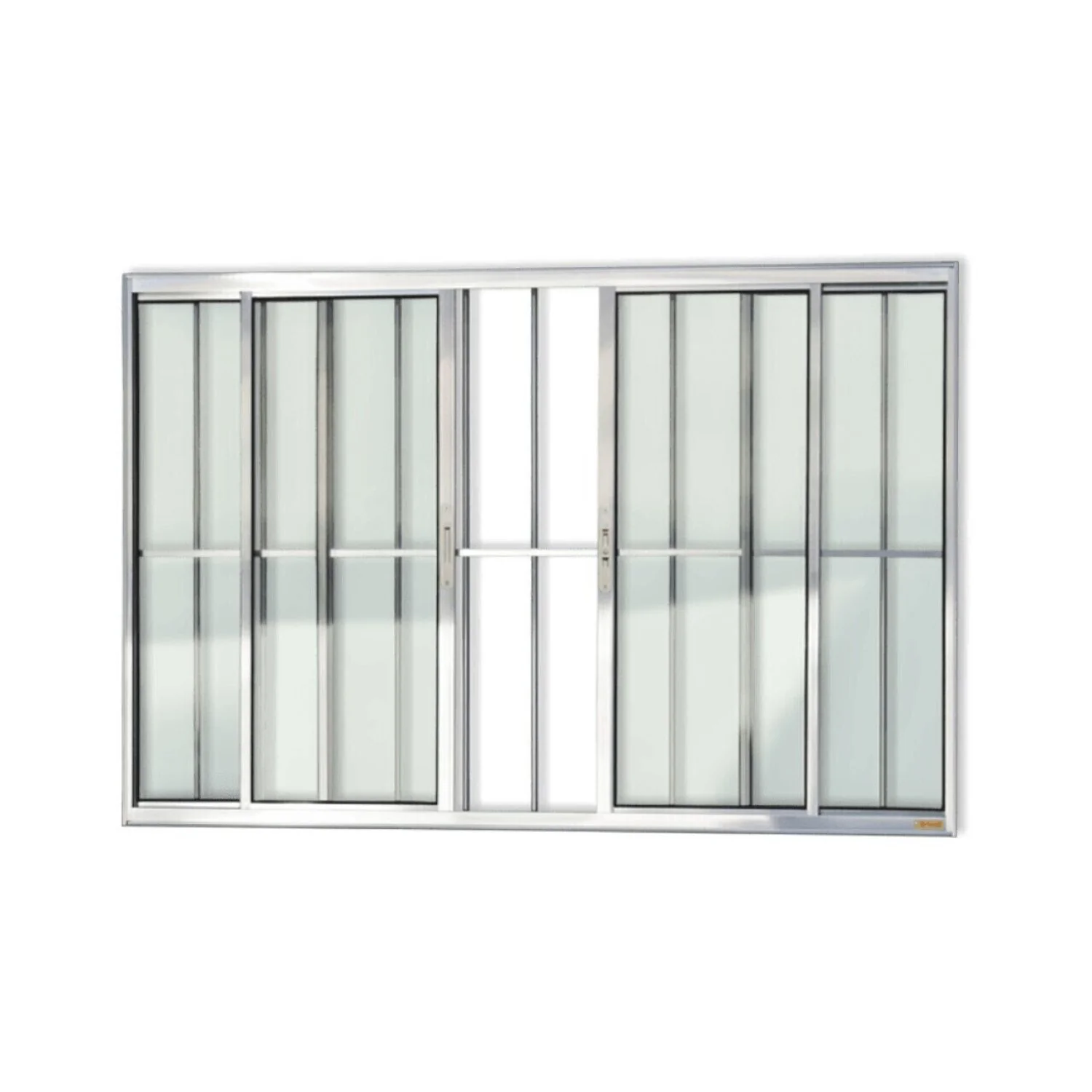 Janela De Aluminio De Correr 120x200cm 4 Folhas Com Grade E Vidro Liso Confort Brimak  Brilhante