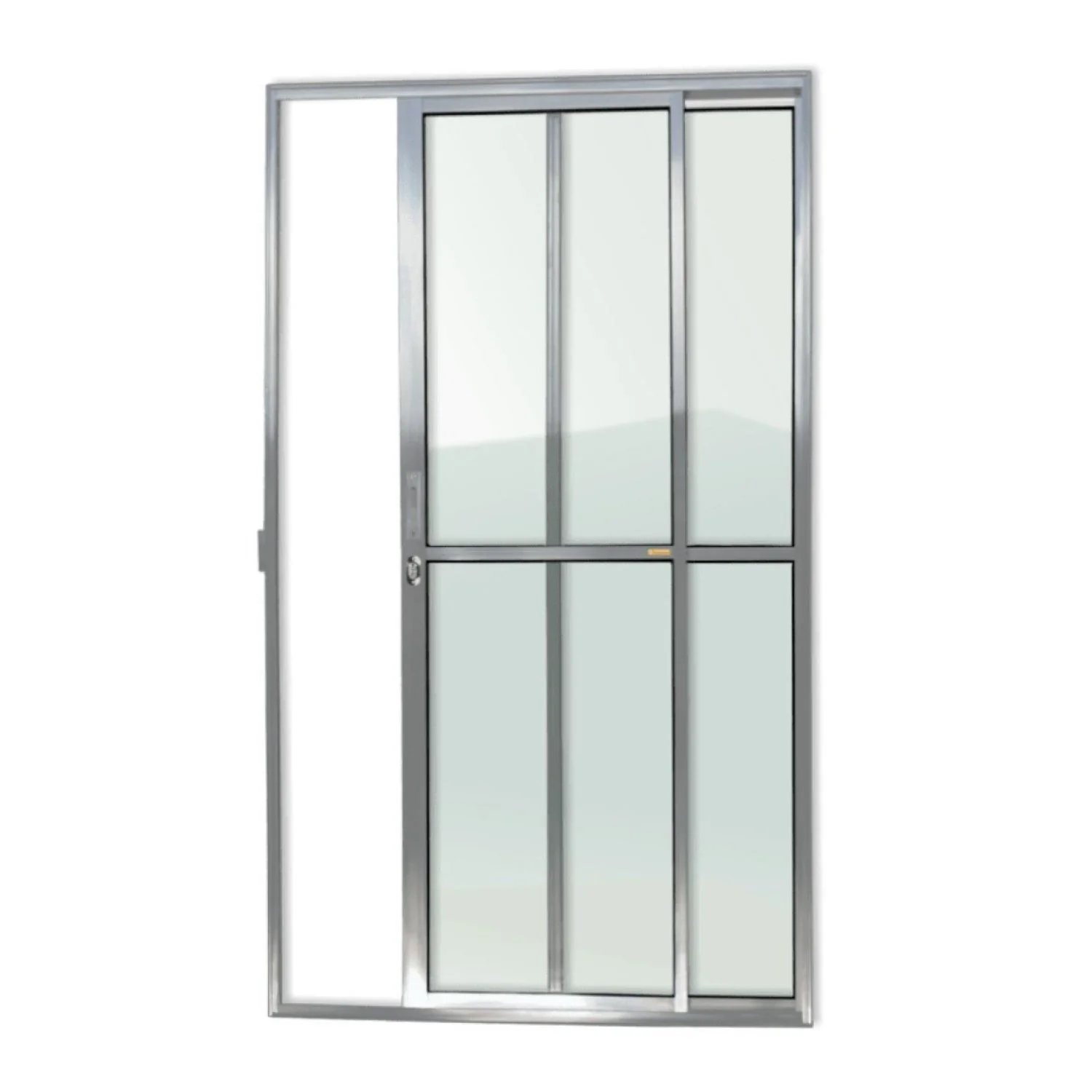 Porta De Alumínio De Correr 210x120cm 2 Folhas Com Vidro Liso E Anodizado Brilhante Super Brimak Brilhante