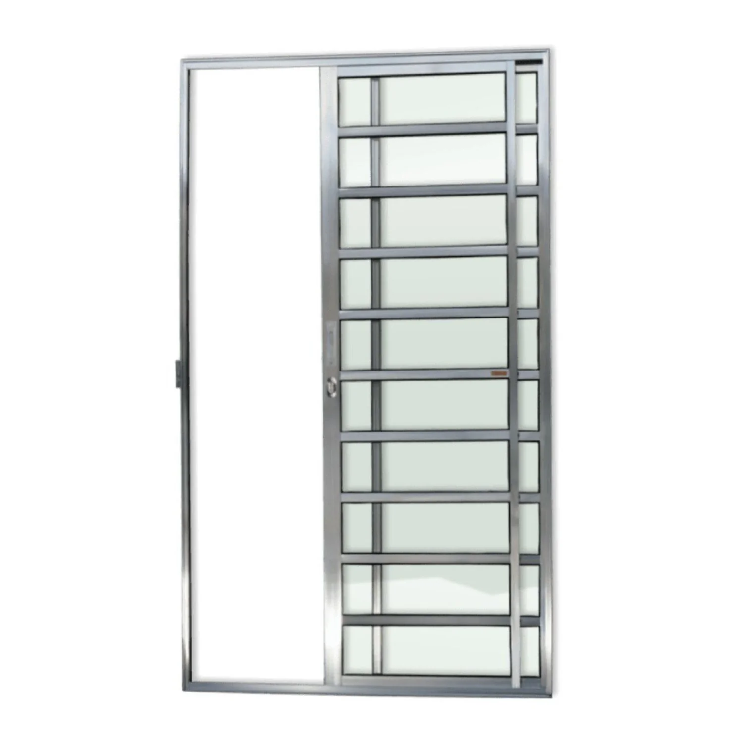 Porta De Alumínio De Correr 210x120cm 2 Folhas Com Travessa E Vidro Liso Anodizado Super Brimak Brilhante