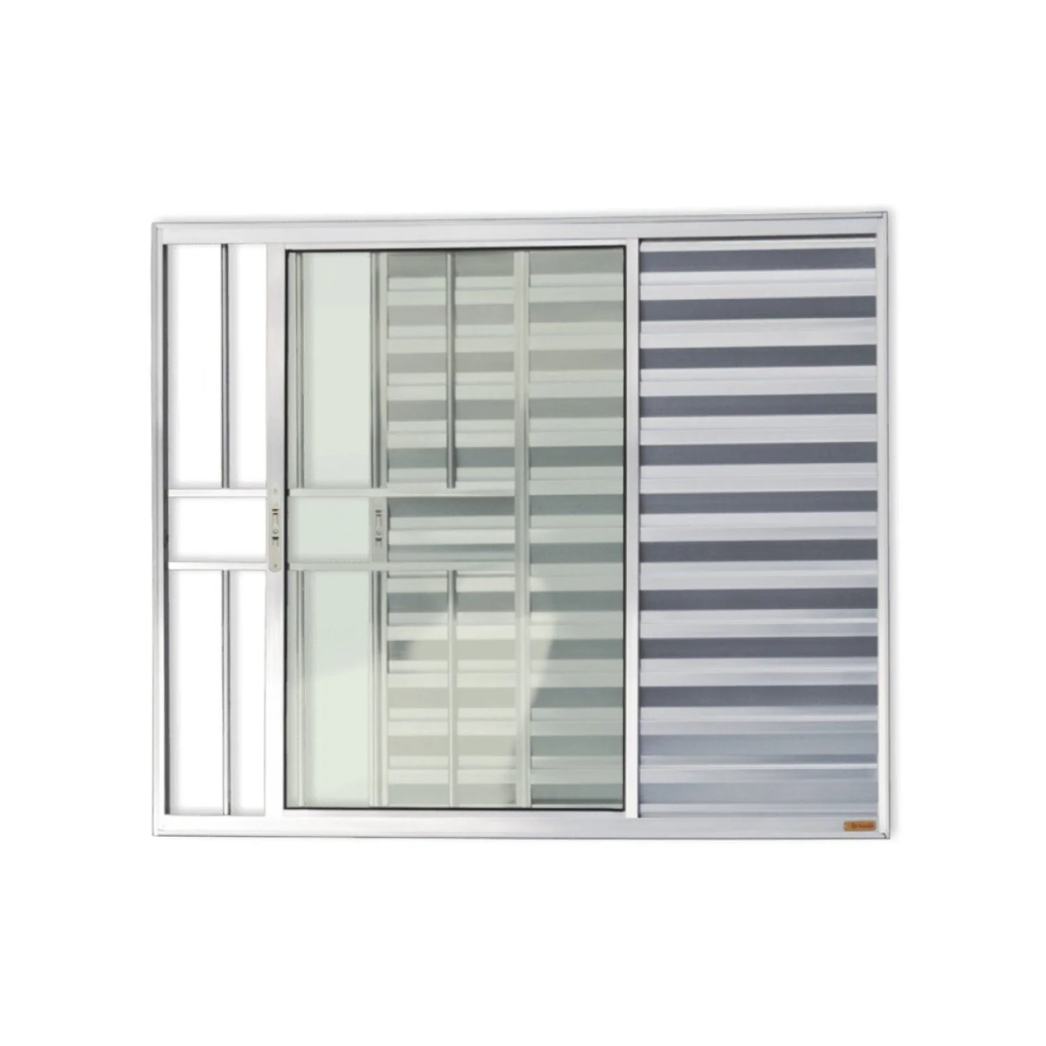 Janela De Aluminio Veneziana De Correr 100x100cm 3 Folhas Com Grade E Vidro Liso Confort Brimak  Brilhante