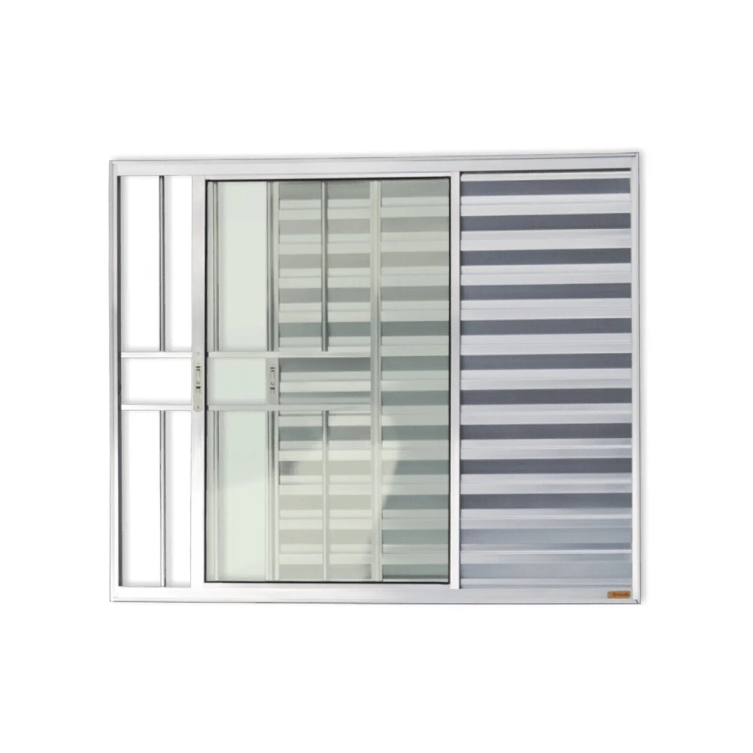 Janela De Aluminio Veneziana De Correr 80x100cm 3 Folhas Com Grade E Vidro Liso Confort Brimak Brilhante