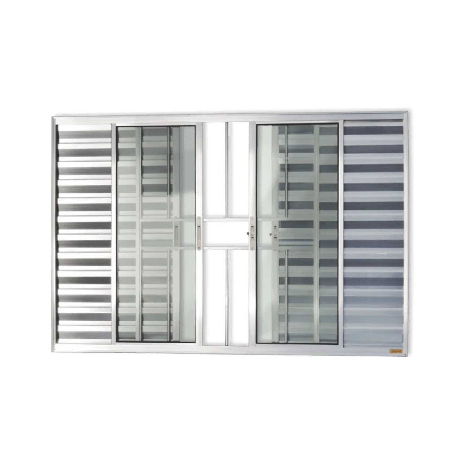 Janela De Aluminio Veneziana De Correr 100x100cm 6 Folhas Com Grade E Vidro Liso Confort Brimak  Brilhante