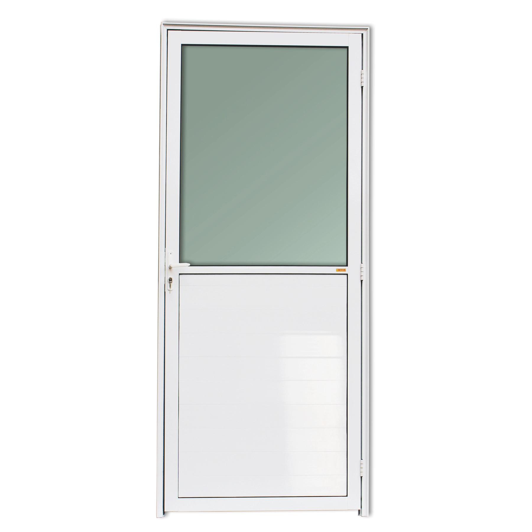 Porta Lambrill e com Visor de Giro Alumínio Branco 2,10x0,90m Lado Esquerdo Linha Super 25 Brimak