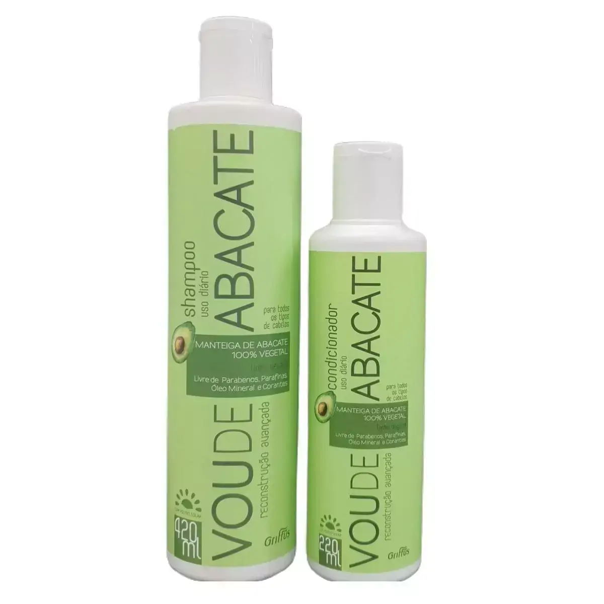 Kit Shampoo 420ml + Condicionador 220ml Vegano VOU DE ABACATE Griffus