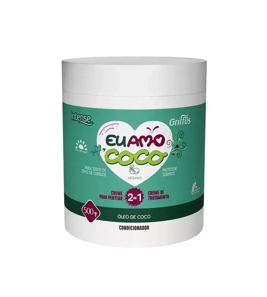Creme Para Pentear e Tratamento 2 em 1 Vegano Eu Amo Coco Intense Griffus 500g