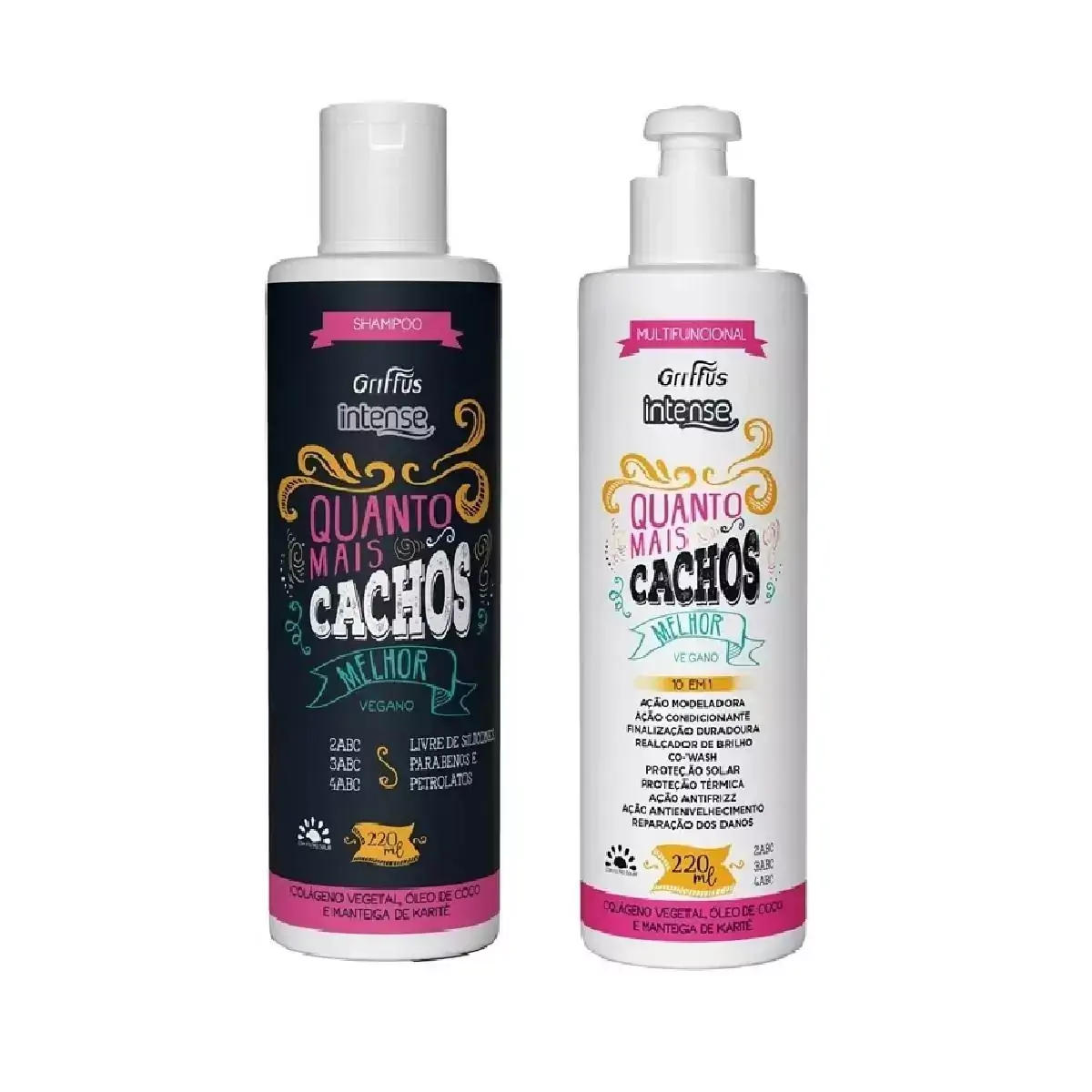 Kit Shampoo + Creme Multifuncional Quanto Mais Cachos Melhor Vegano Intense Griffus