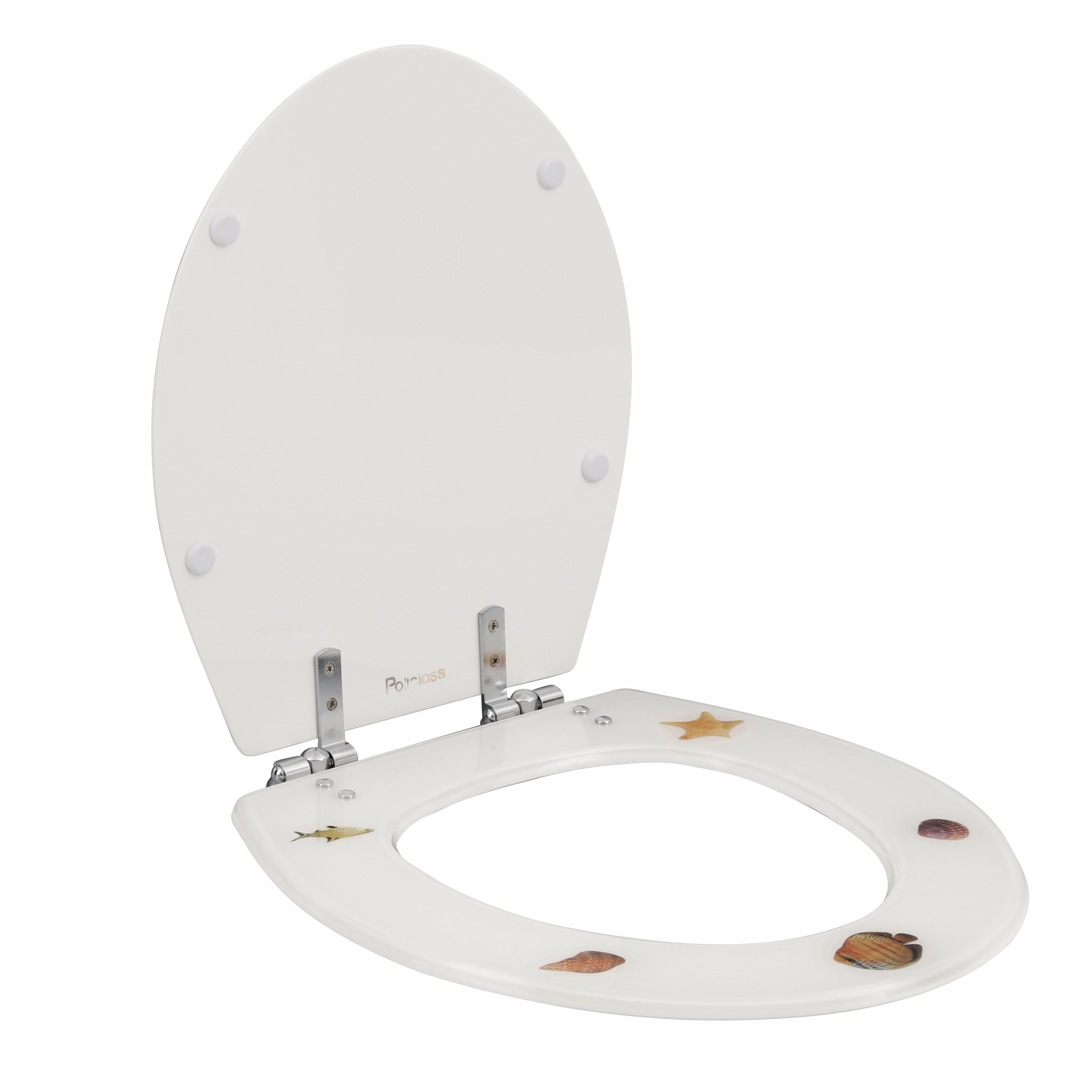 Assento Sanitário Convencional Oval Resina Branca Estampada com Fechamento Comum Policlass