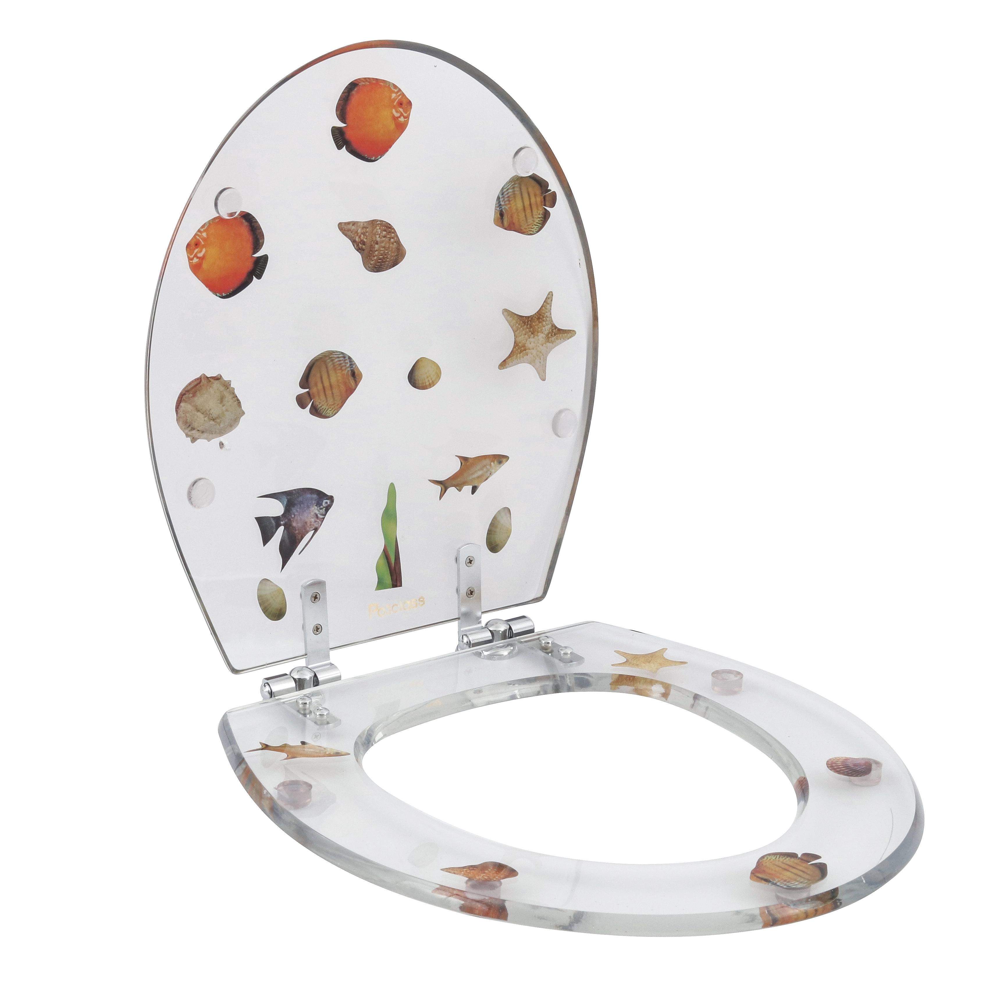 Assento Sanitário Convencional Oval Resina Incolor Estampado com Fechamento Comum Policlass