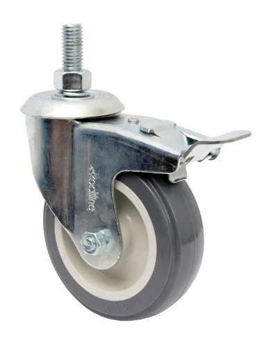 Rodízio 4 (100mm) Giratório Rosca 1/2 Com Freio, Roda 412 Bp Pvc - Rodiline
