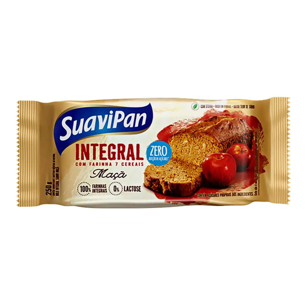 Bolo Integral Suavipan Maçã Zero Açucar 250g Caixa com 10 Unidades