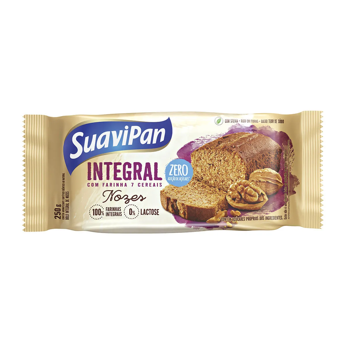 Bolo Integral Nozes Zero Lactose Suavipan Pacote 250g