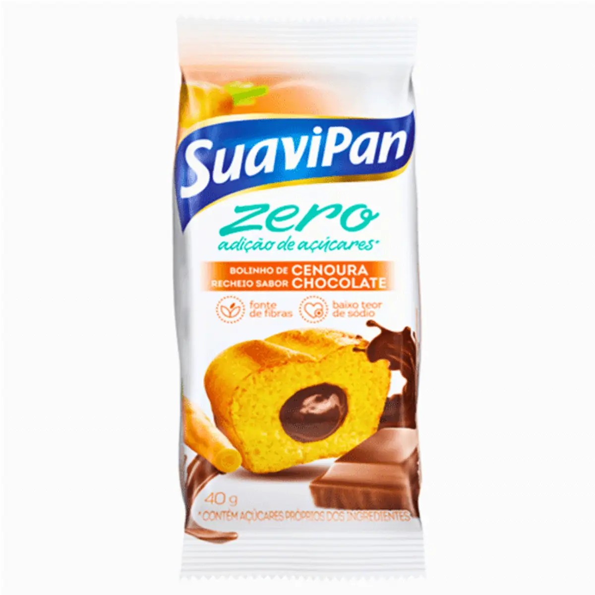 Bolinho Cenoura Recheio Chocolate Suavipan Pacote 40g