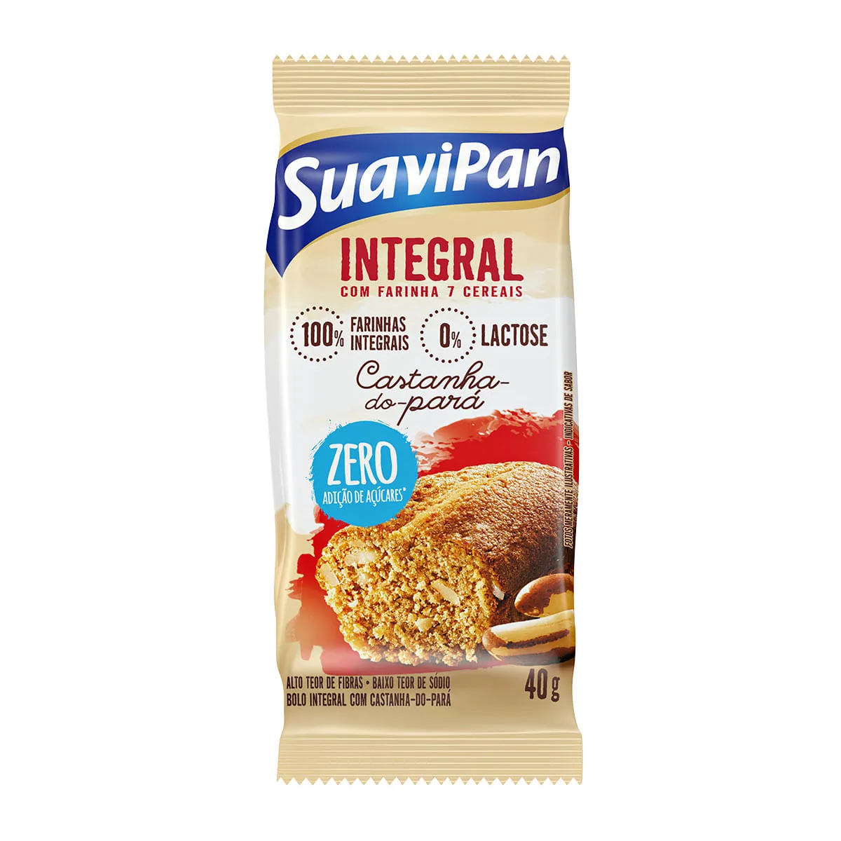 Bolo Integral Castanha Do Pará Zero Lactose Suavipan Pacote 40g