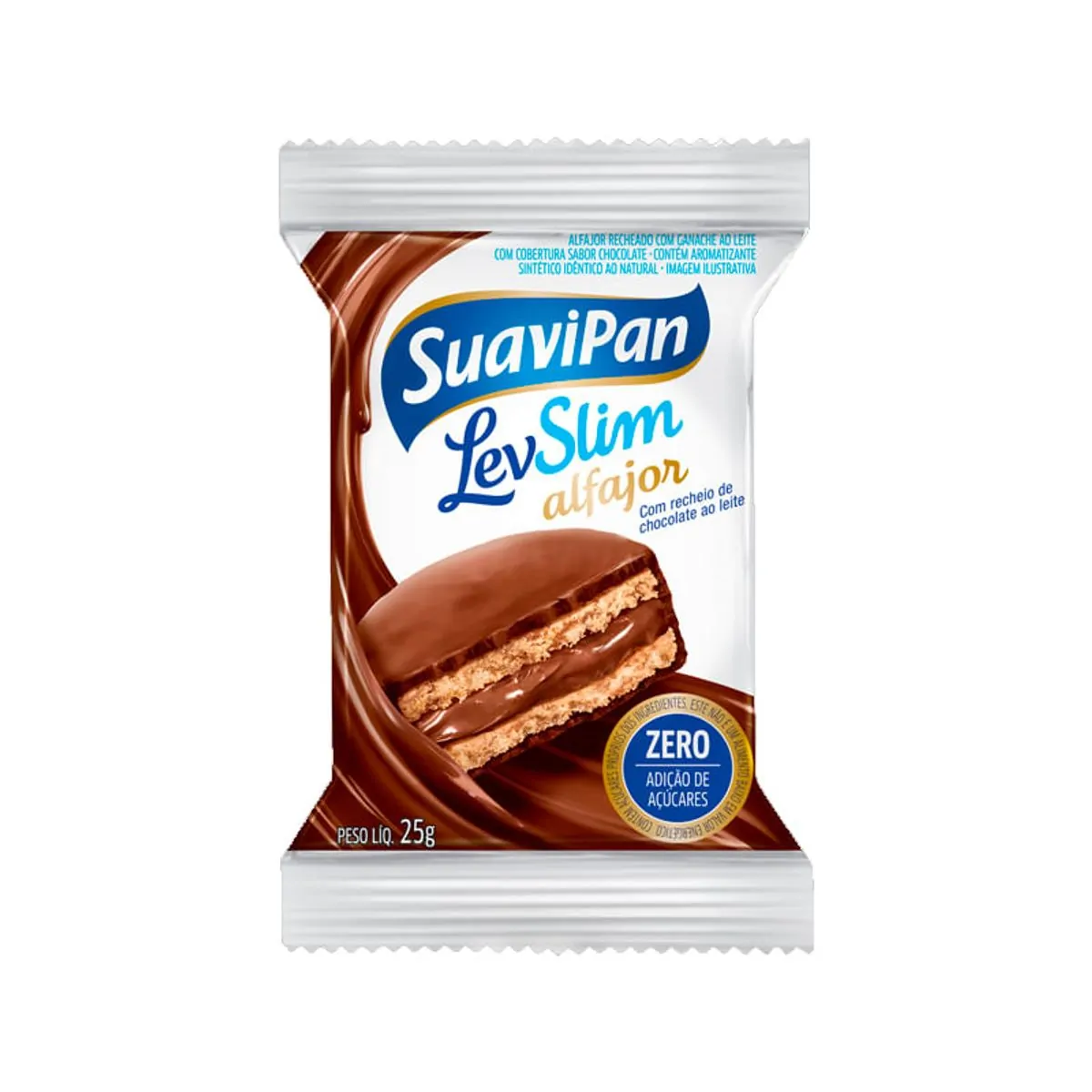 Alfajor Com Recheio De Ganache De Chocolate Ao Leite Suavipan Levslim Pacote 25g