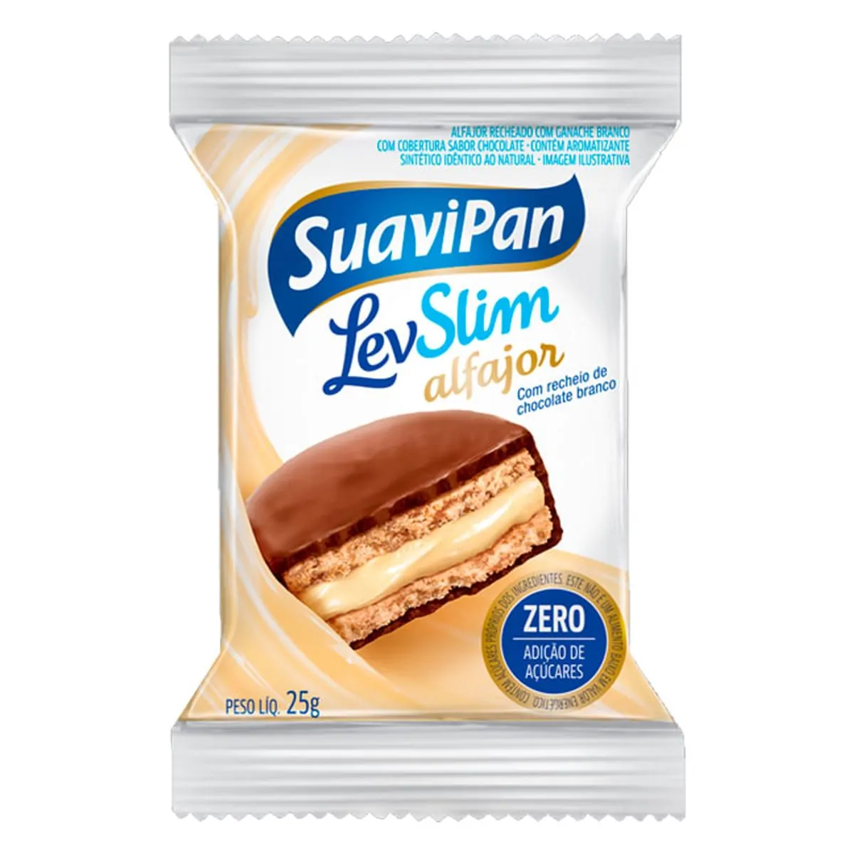Alfajor Com Recheio De Ganache De Chocolate Branco Suavipan Levslim Pacote 25g