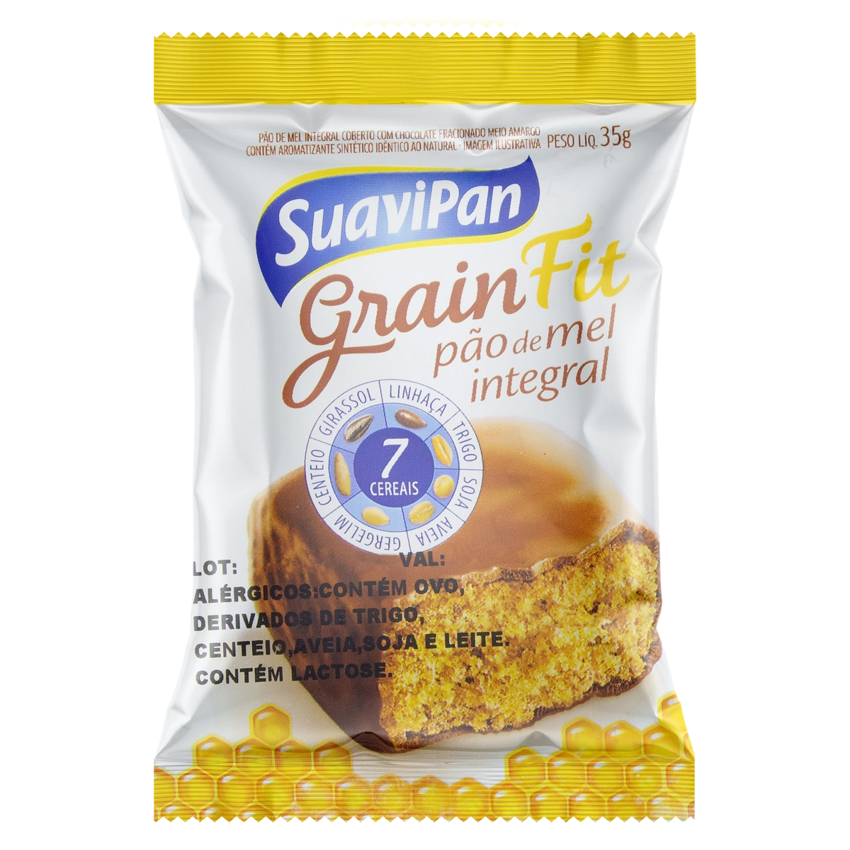 Pão De Mel Integral Com Cobertura De Chocolate Meio Amargo Suavipan Grainfit Pacote 35g