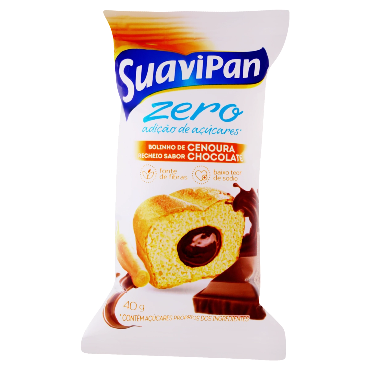 Bolinho Cenoura Recheio Chocolate Suavipan Pacote 40g