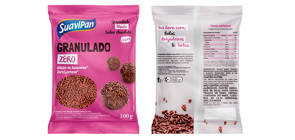 Granulado Macio Sabor Chocolate / Zero Açúcar / Zero Lactose 100g