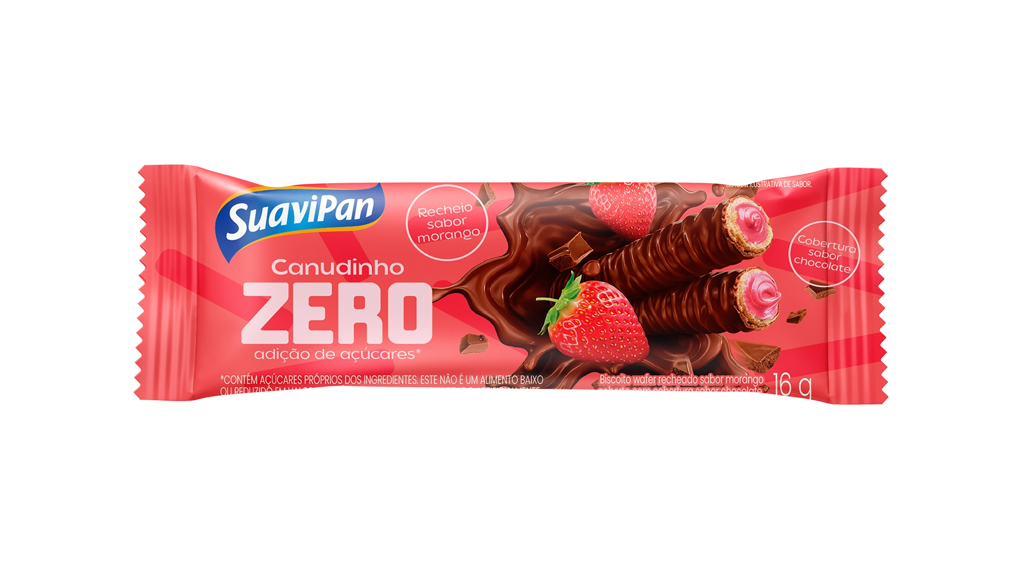 Canudinho Wafer Morango Zero Suavipan 16g