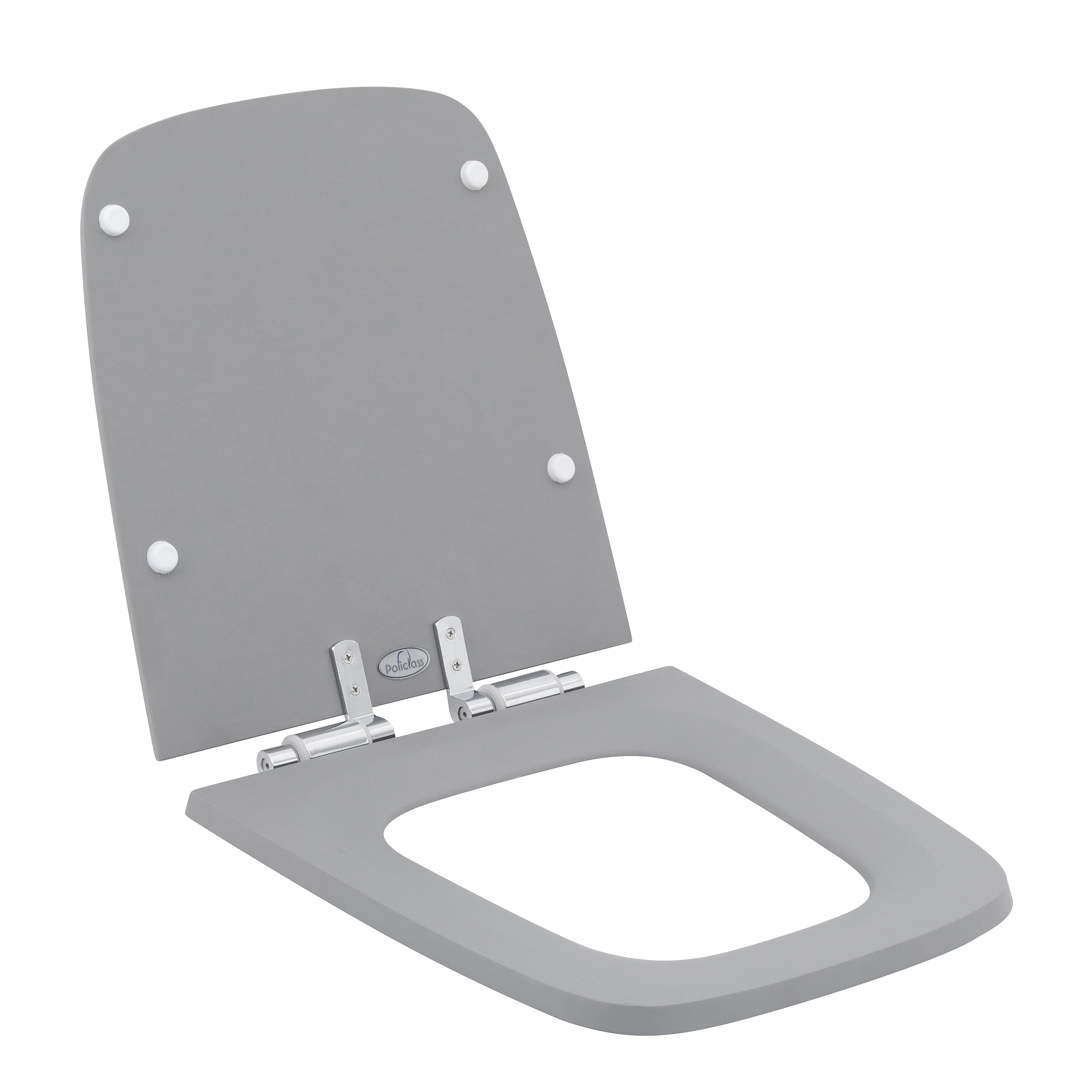Assento Sanitário Formatos Boss com Soft Close Quadrado Poliéster Cinza Fosco Policlass