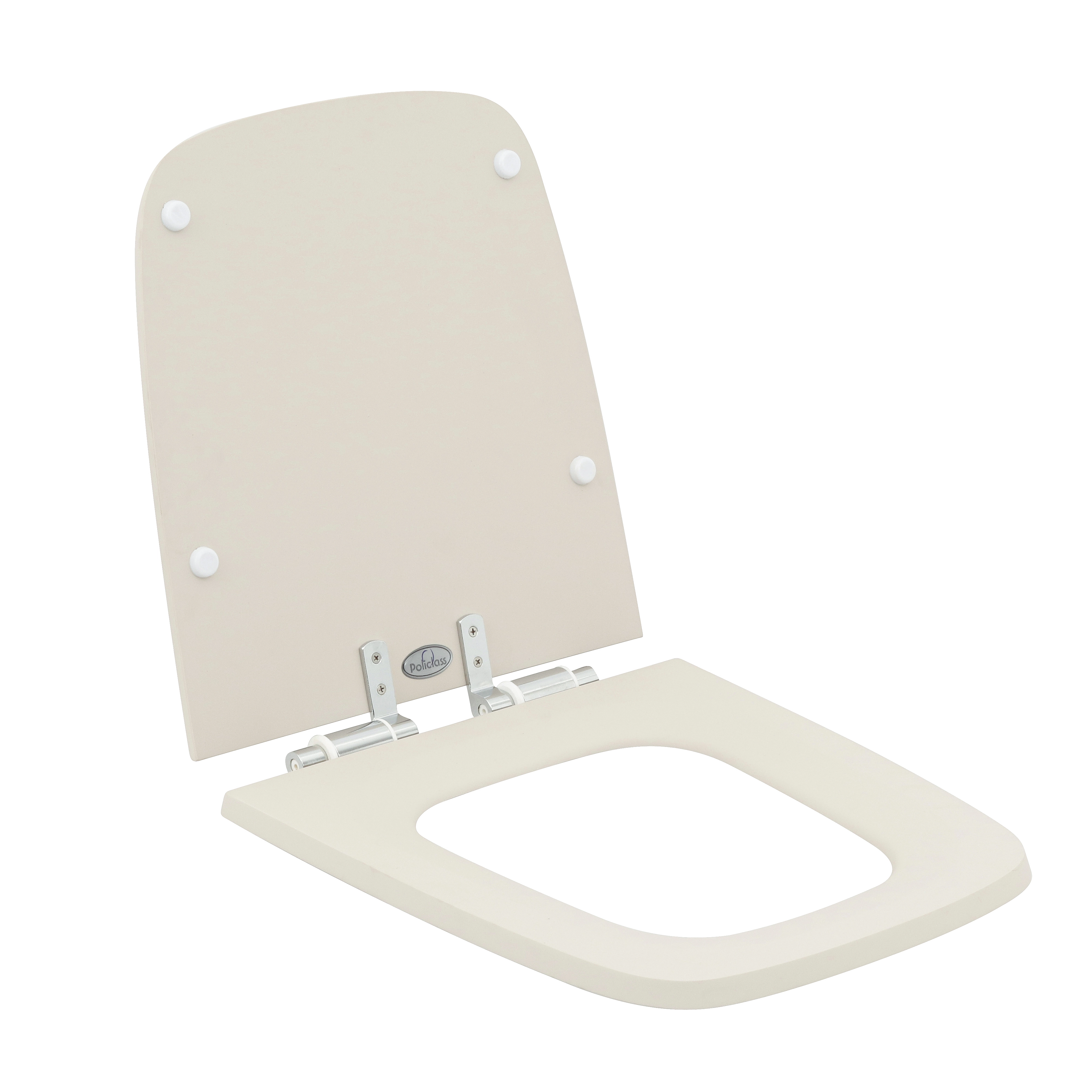 Assento Sanitário Formatos Boss com Soft Close Quadrado Poliéster Bege Fosco Policlass