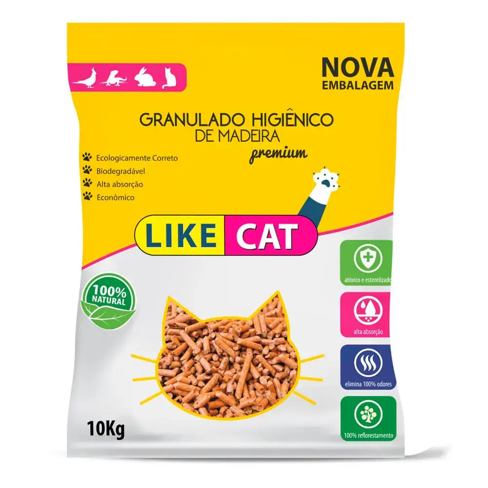 Areia para gatos Like Cat Granulado Higiênico de Madeira 10kg