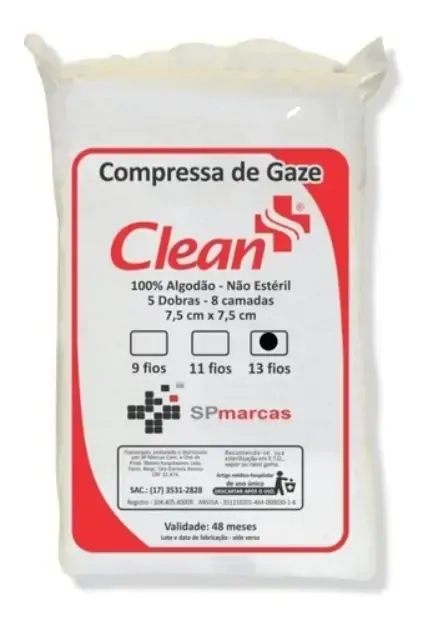 COMPRESSA DE GAZE CLEAN 13 FIOS 500 UNIDADES