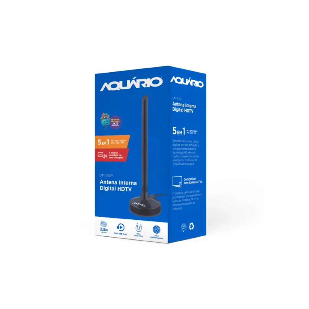 Antena Digital Interna Com Cabo 2,5 Metros - Dtv-100P