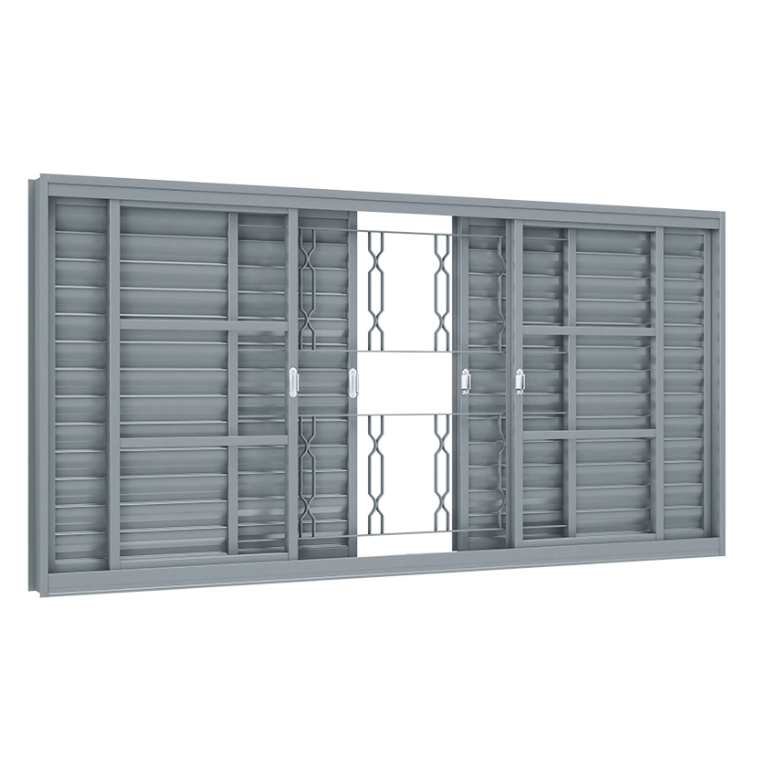 Janela de Aço Veneziana 6 Folhas 100x200cm com Grade Premium Lucasa Ullian Cinza