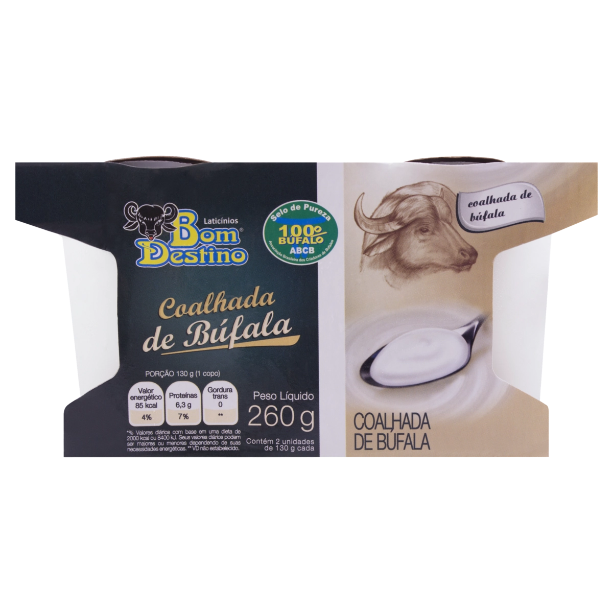 Coalhada De Búfala Adoçada Bom Destino Copo 260g Com 2 Unidades