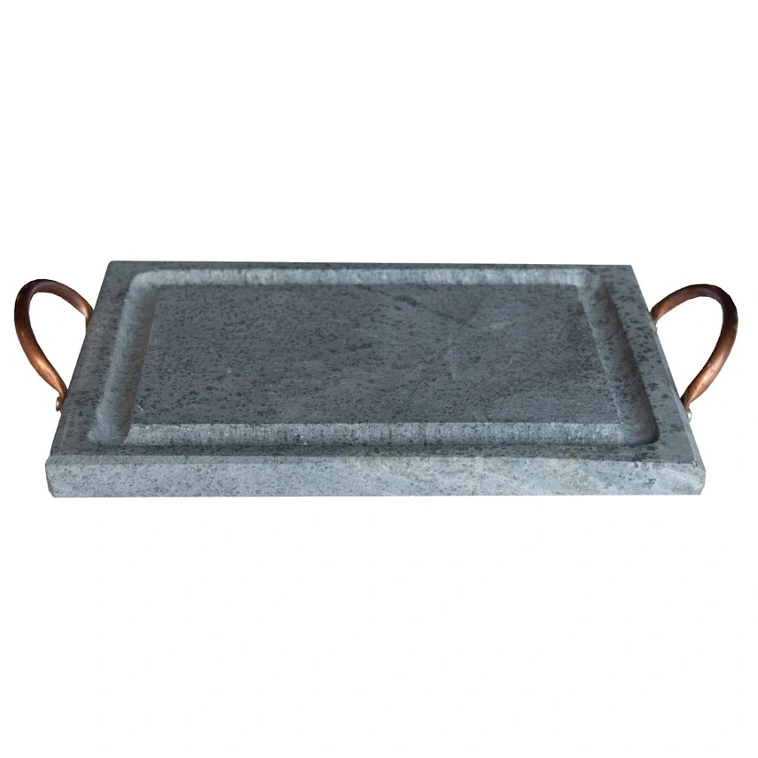 Grelha Retangular Pedra Sabão Com Alça De Cobre 20x30 Cm